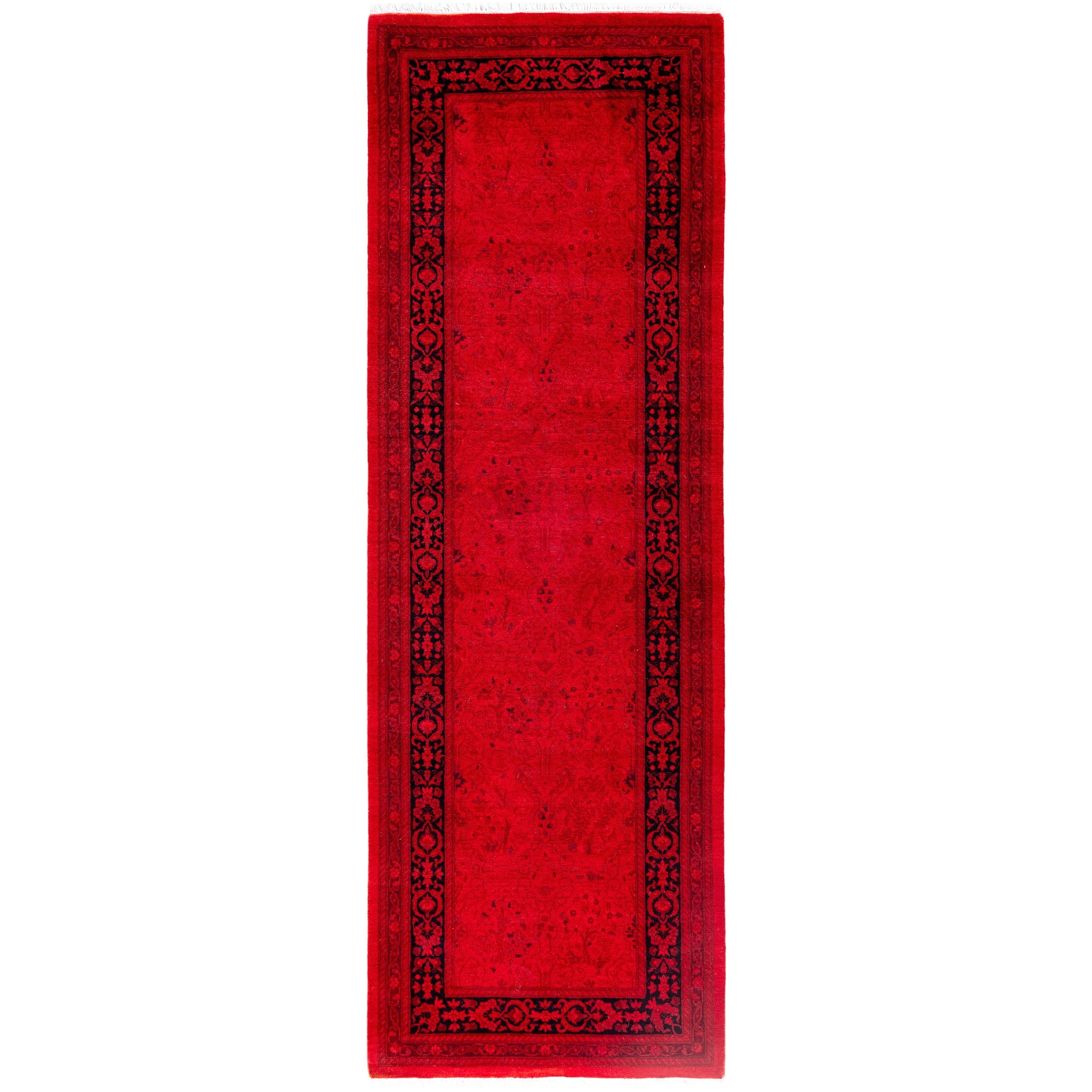 Overdyed Hand Knotted Wool Modern Contemporary Red Runner 2 7 X 7 10