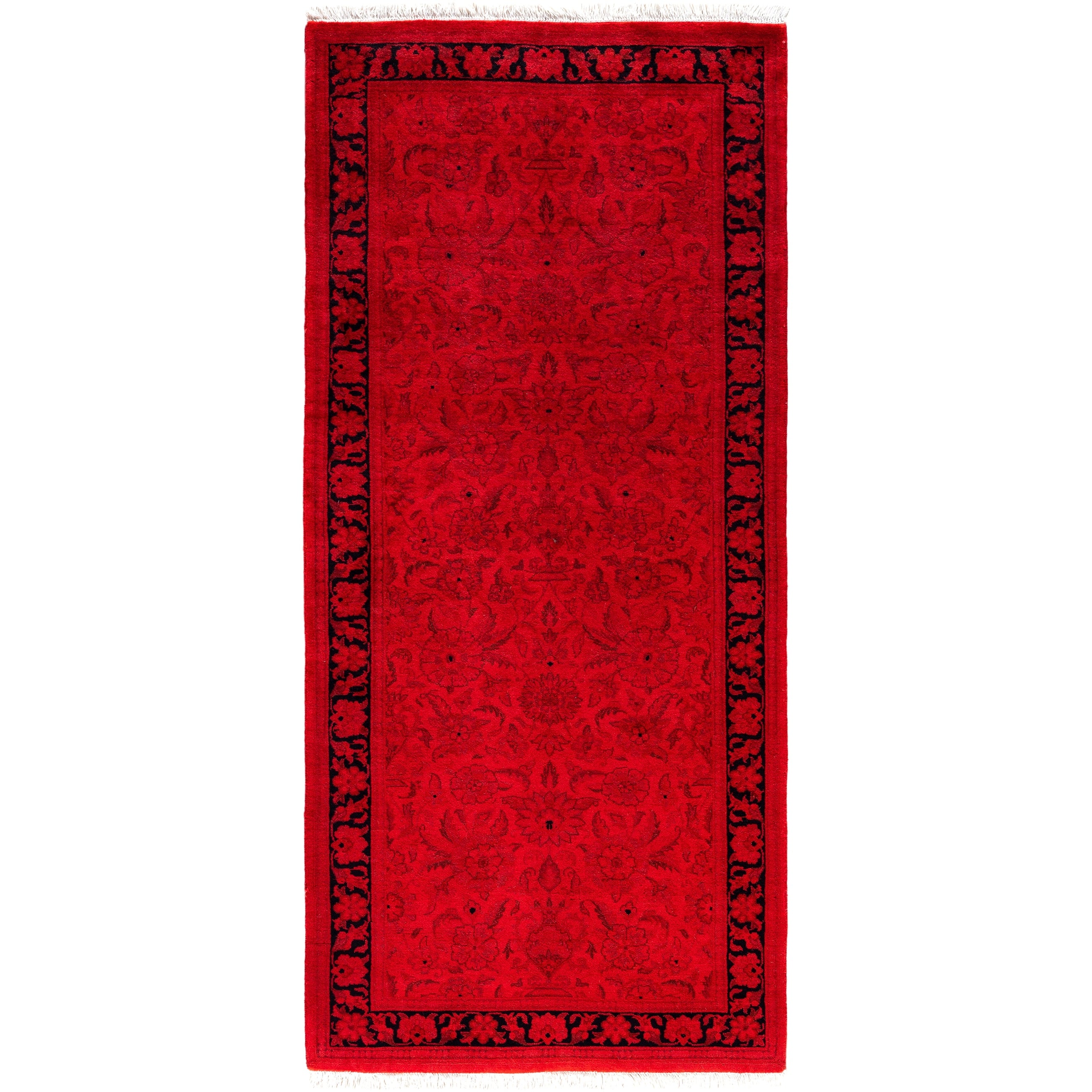 Overdyed Hand Knotted Wool Modern Contemporary Red Runner 2 8 X 6 0