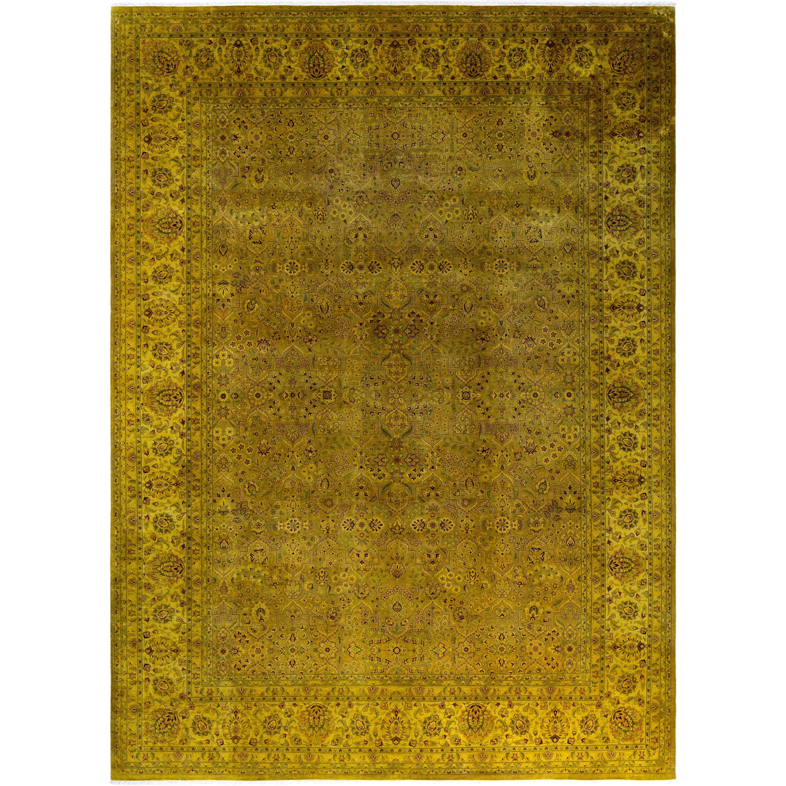 Overdyed Hand Knotted Wool Modern Contemporary Yellow Area Rug 10 2 X 14 1