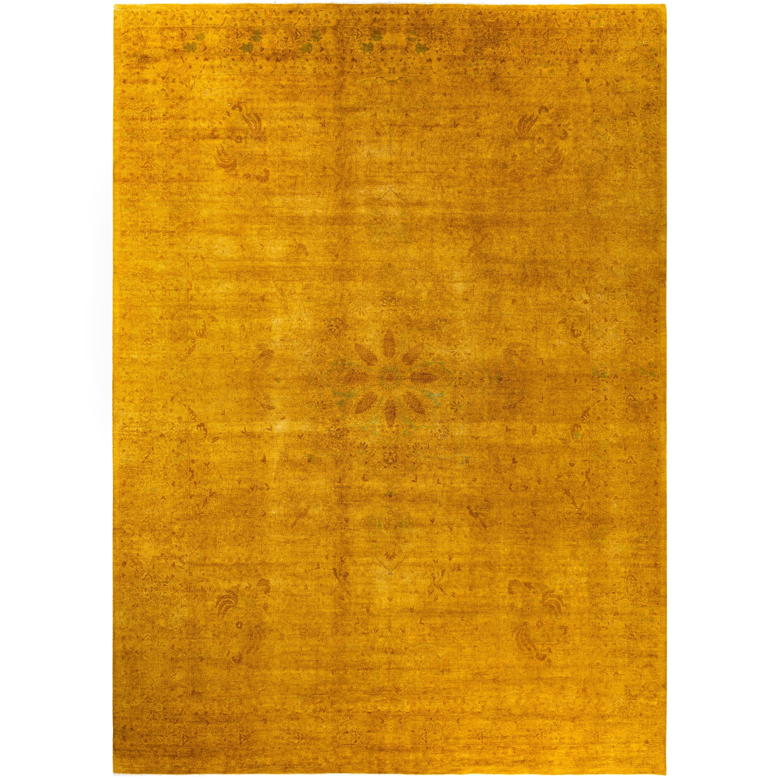Overdyed Hand Knotted Wool Modern Contemporary Yellow Area Rug 10 2 X 14 2