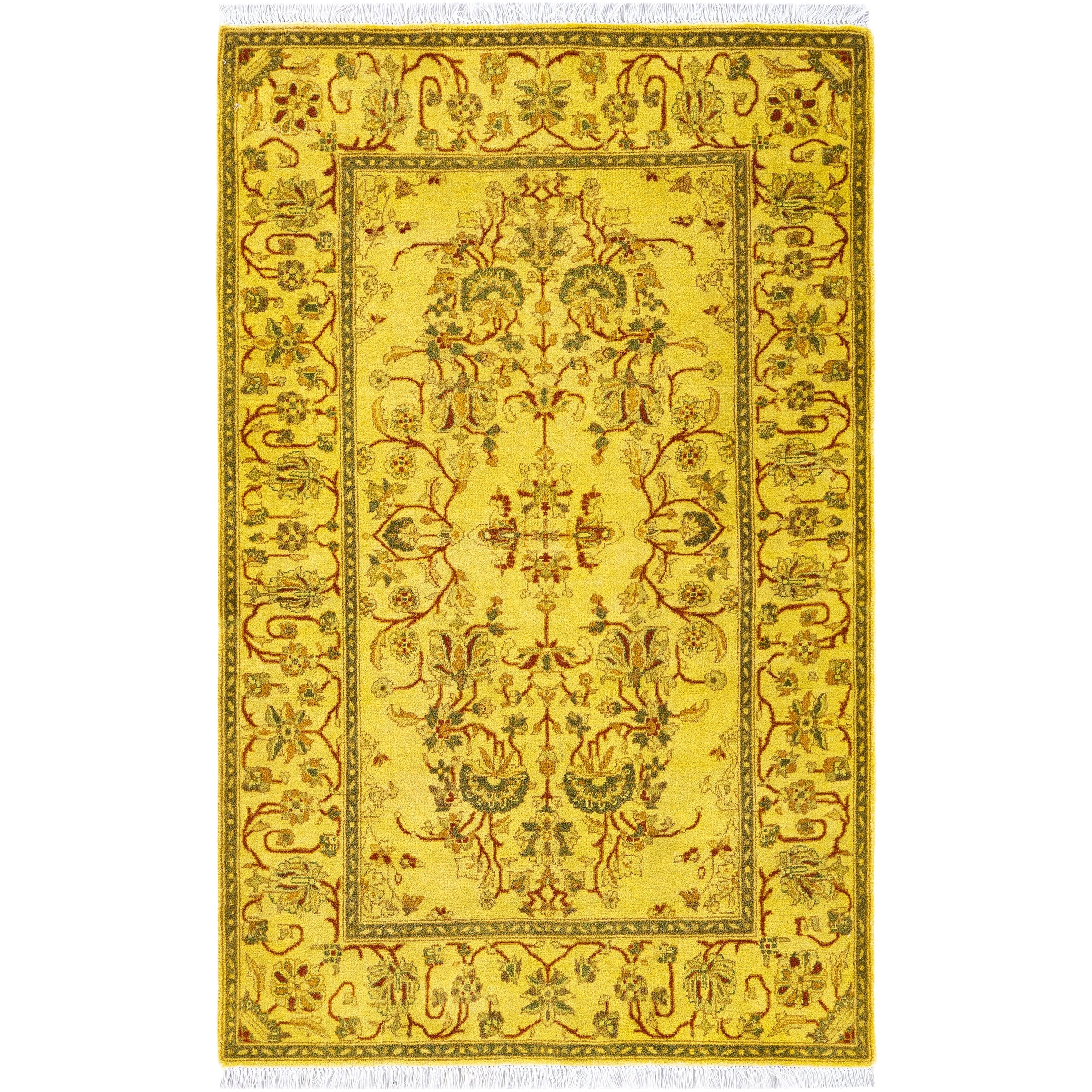 Overdyed Hand Knotted Wool Modern Contemporary Yellow Area Rug 2 8 X 4 3