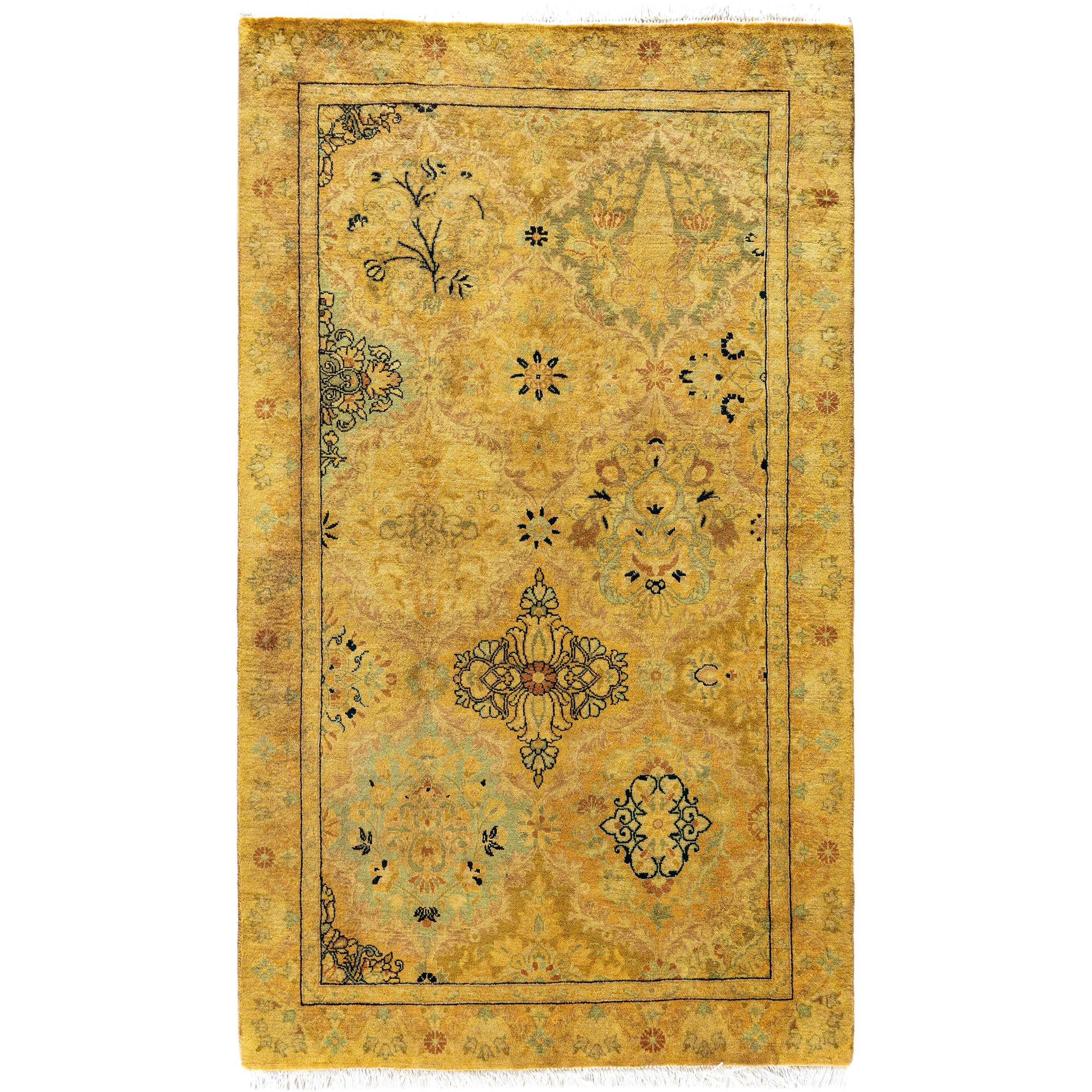 Overdyed Hand Knotted Wool Modern Contemporary Yellow Area Rug 2 8 X 4 6