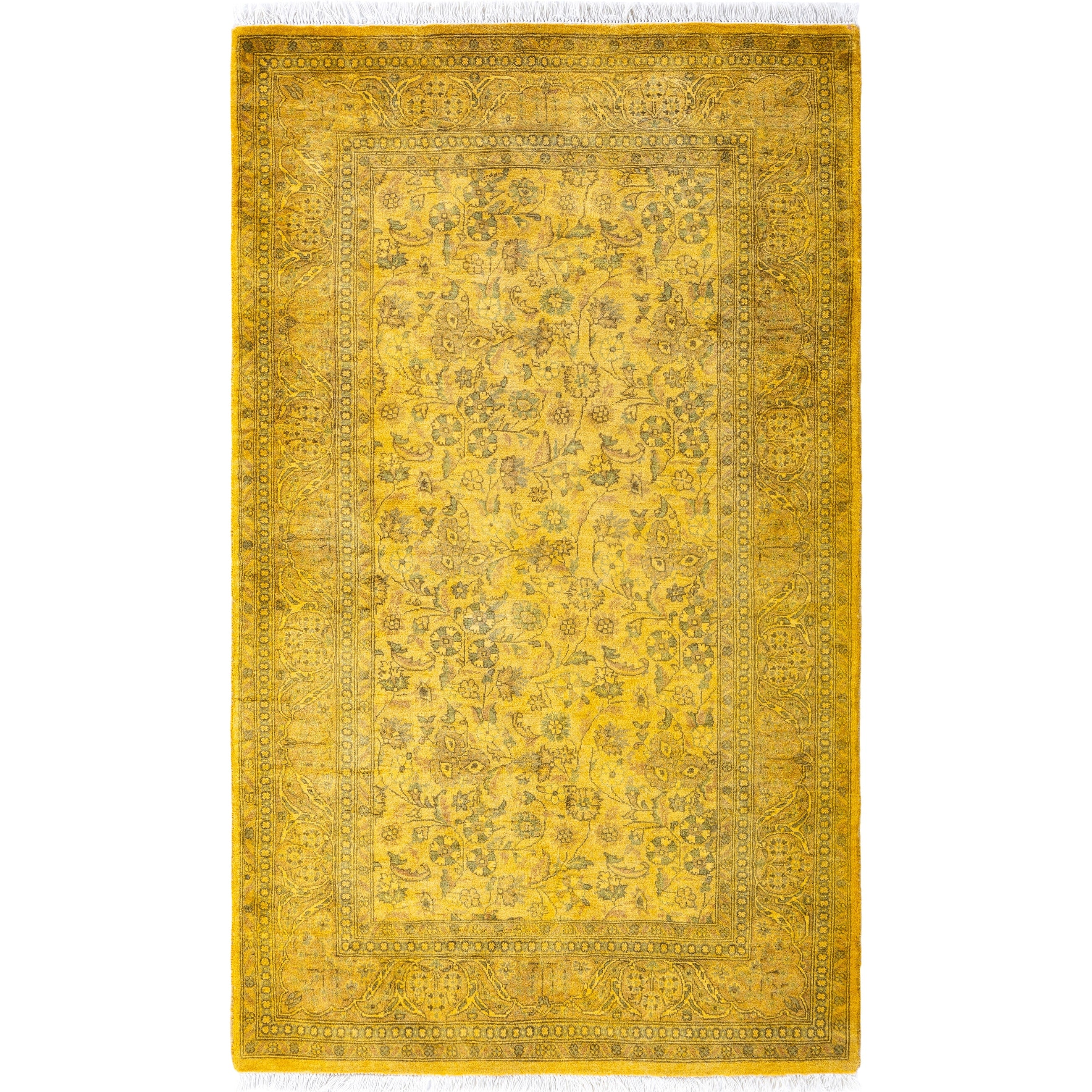 Overdyed Hand Knotted Wool Modern Contemporary Yellow Area Rug 3 2 X 5 5