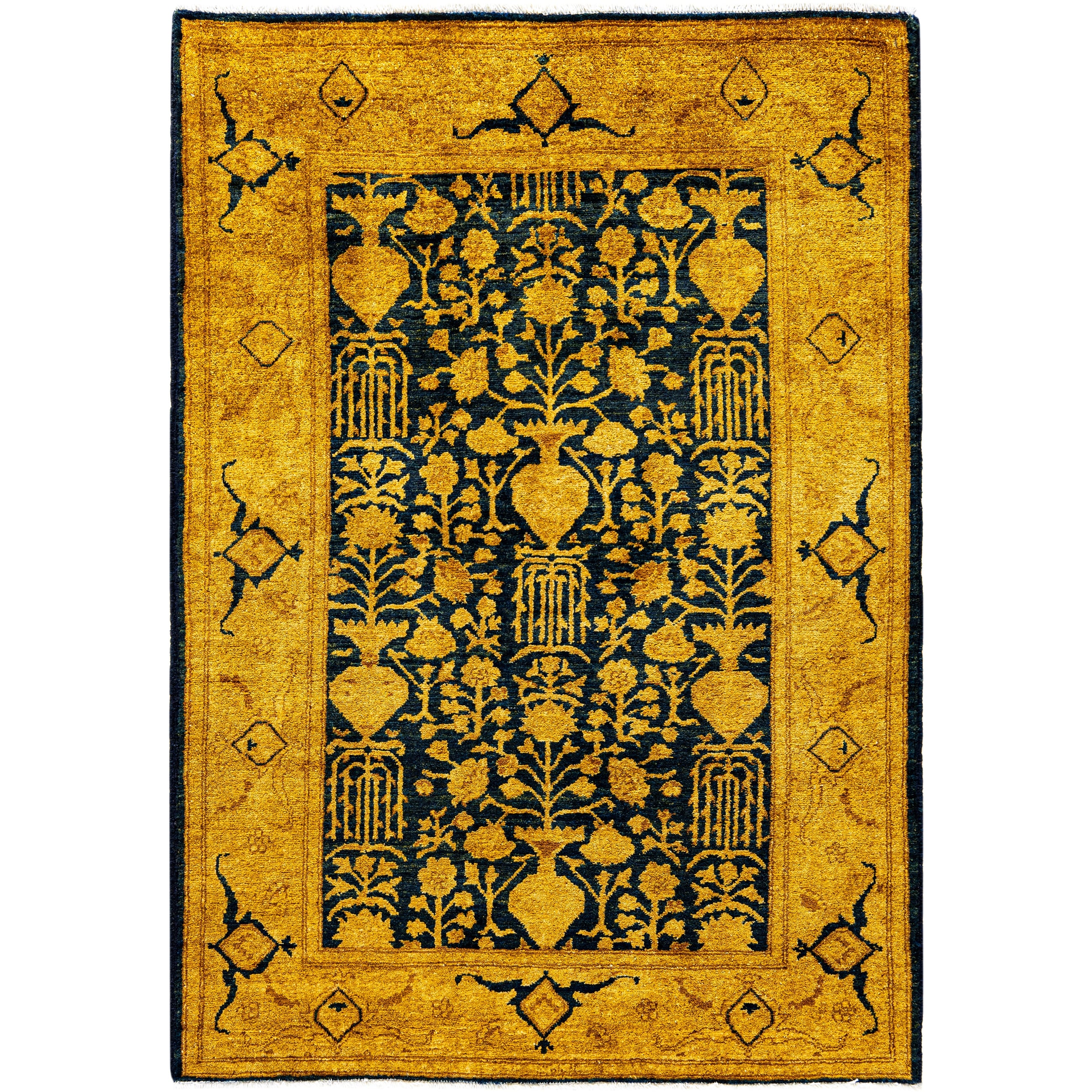 Overdyed Hand Knotted Wool Modern Contemporary Yellow Area Rug 4 2 X 5 10