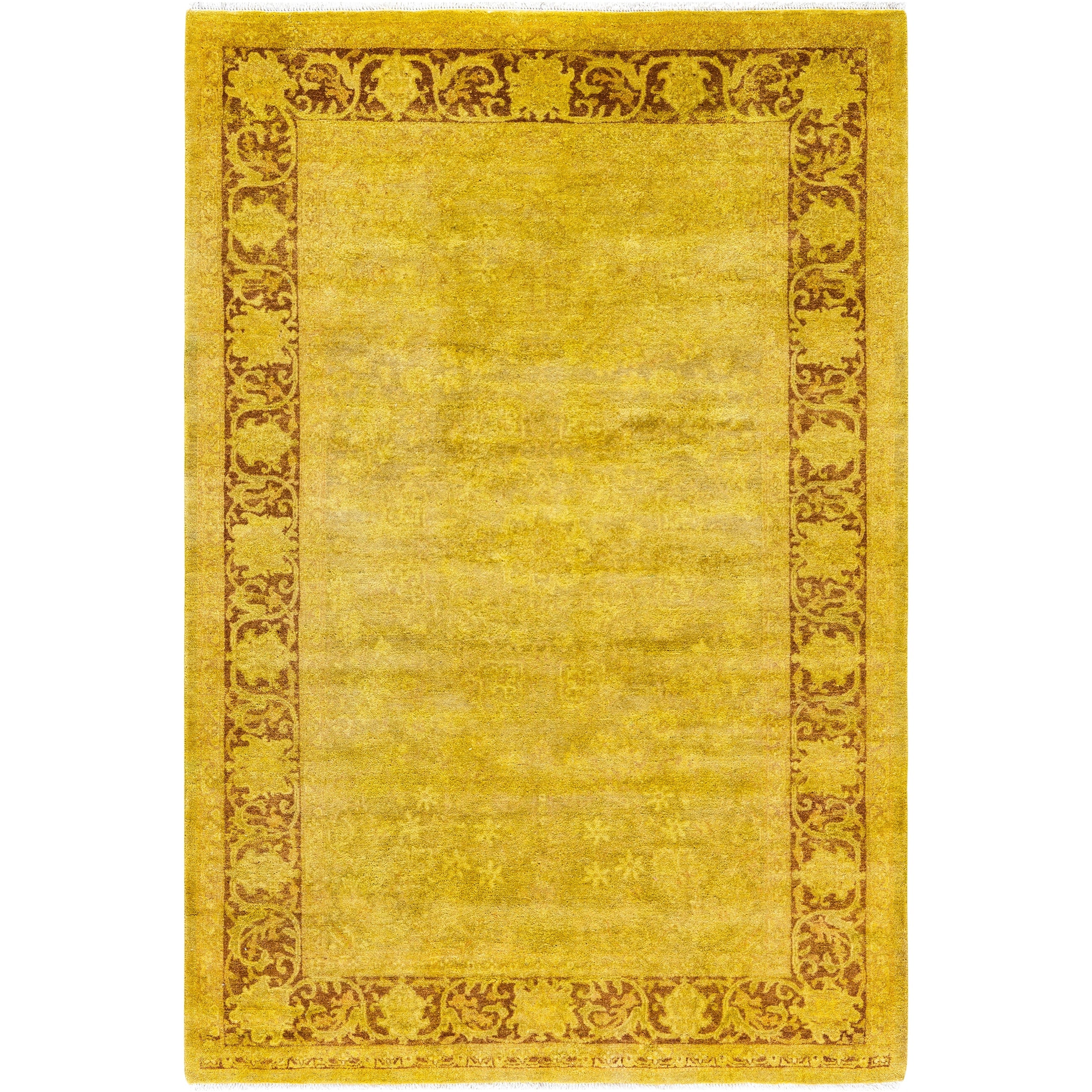 Overdyed Hand Knotted Wool Modern Contemporary Yellow Area Rug 4 2 X 6 1