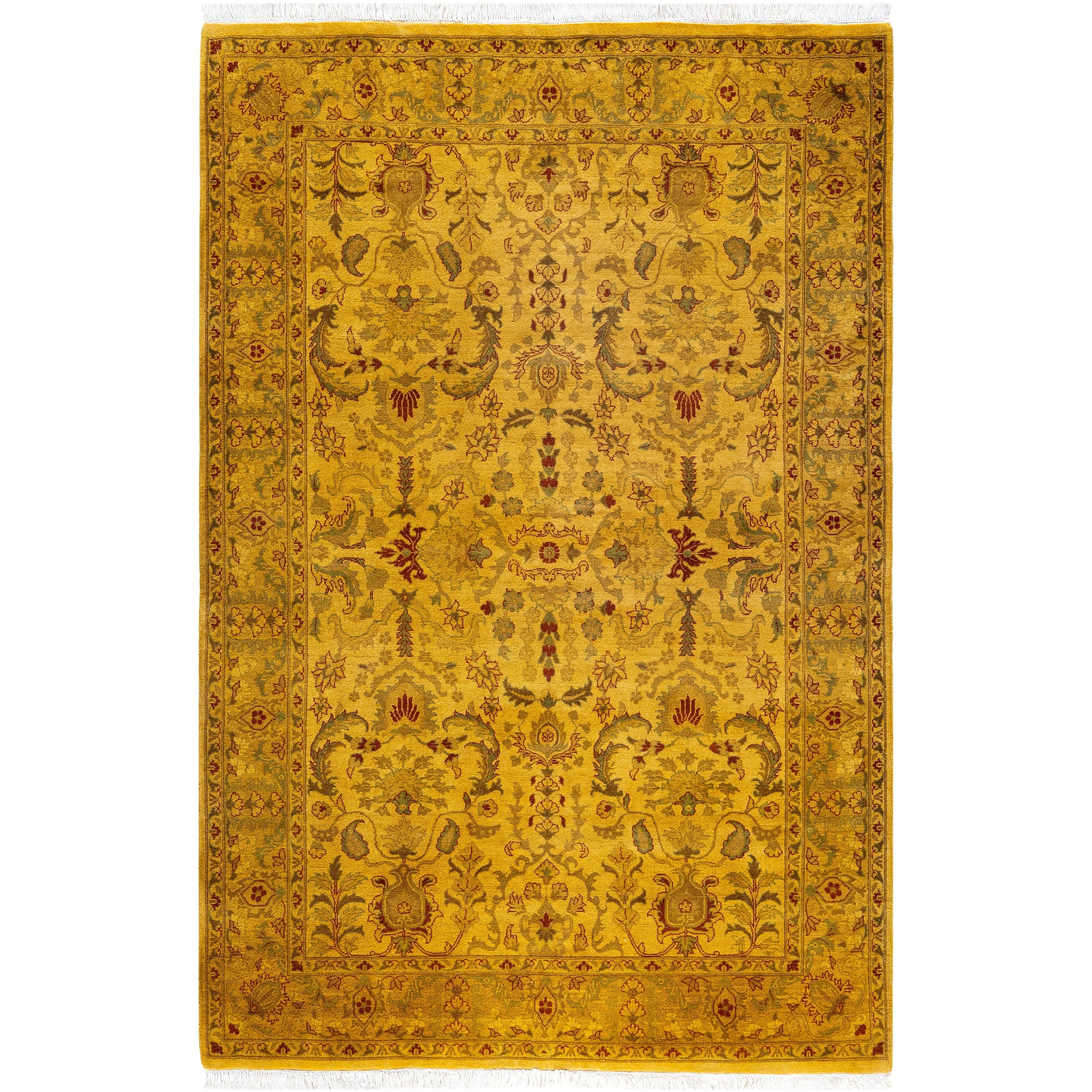 Overdyed Hand Knotted Wool Modern Contemporary Yellow Area Rug 4 2 X 6 3