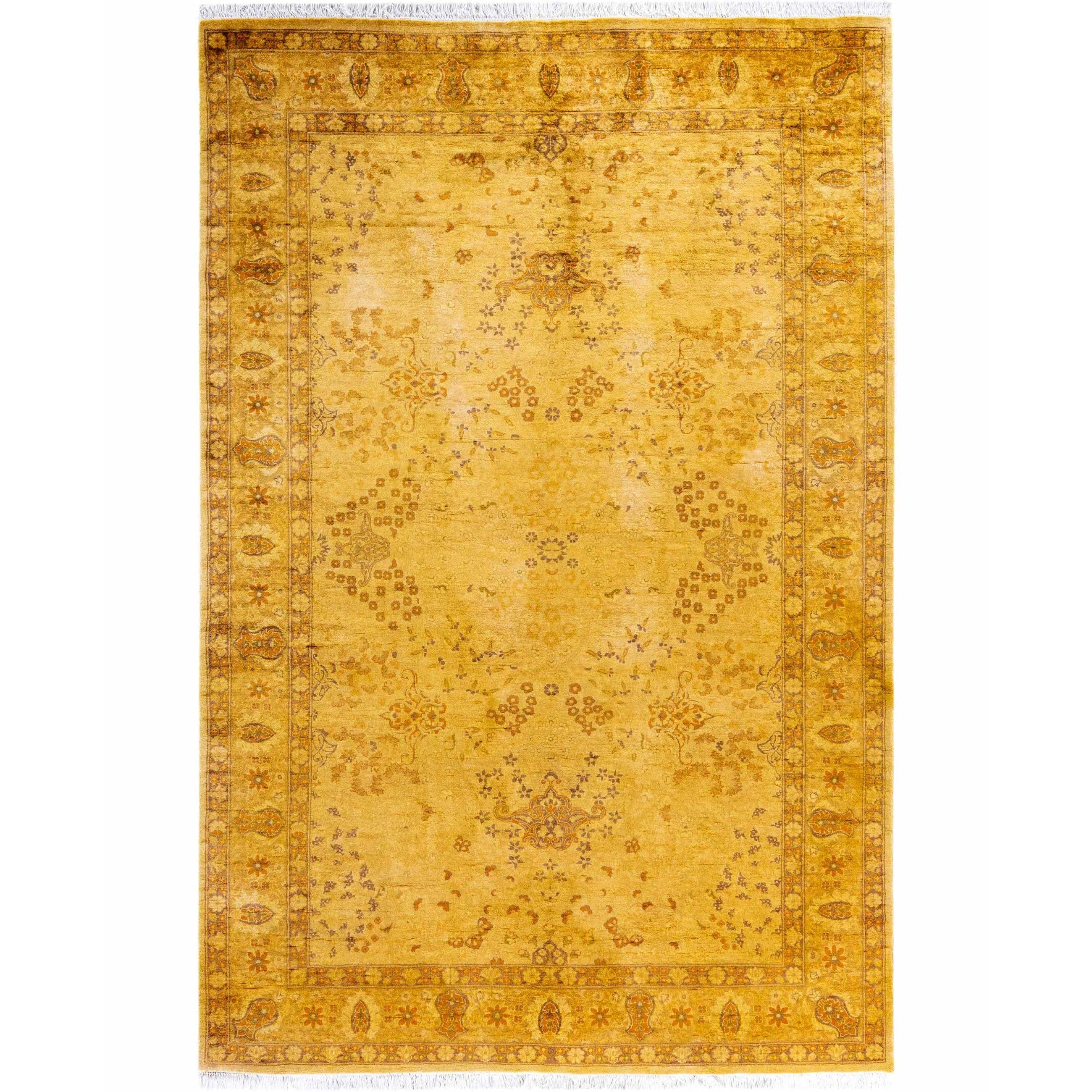 Overdyed Hand Knotted Wool Modern Contemporary Yellow Area Rug 4 7 X 7 0