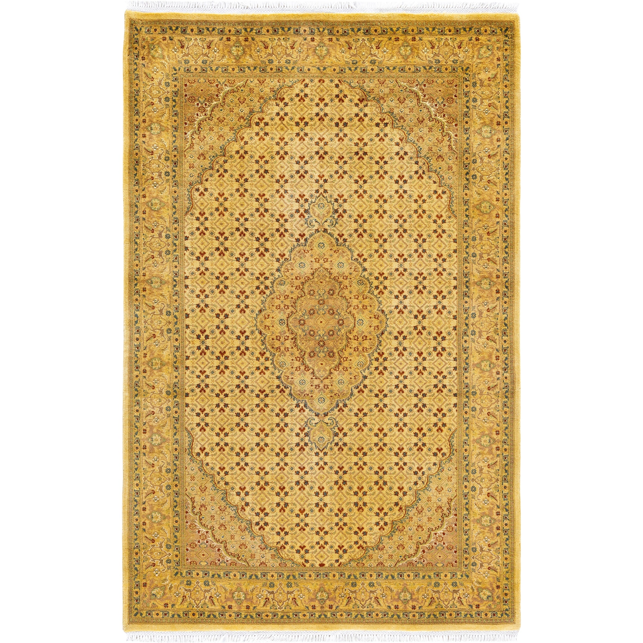 Overdyed Hand Knotted Wool Modern Contemporary Yellow Area Rug 4 9 X 7 5