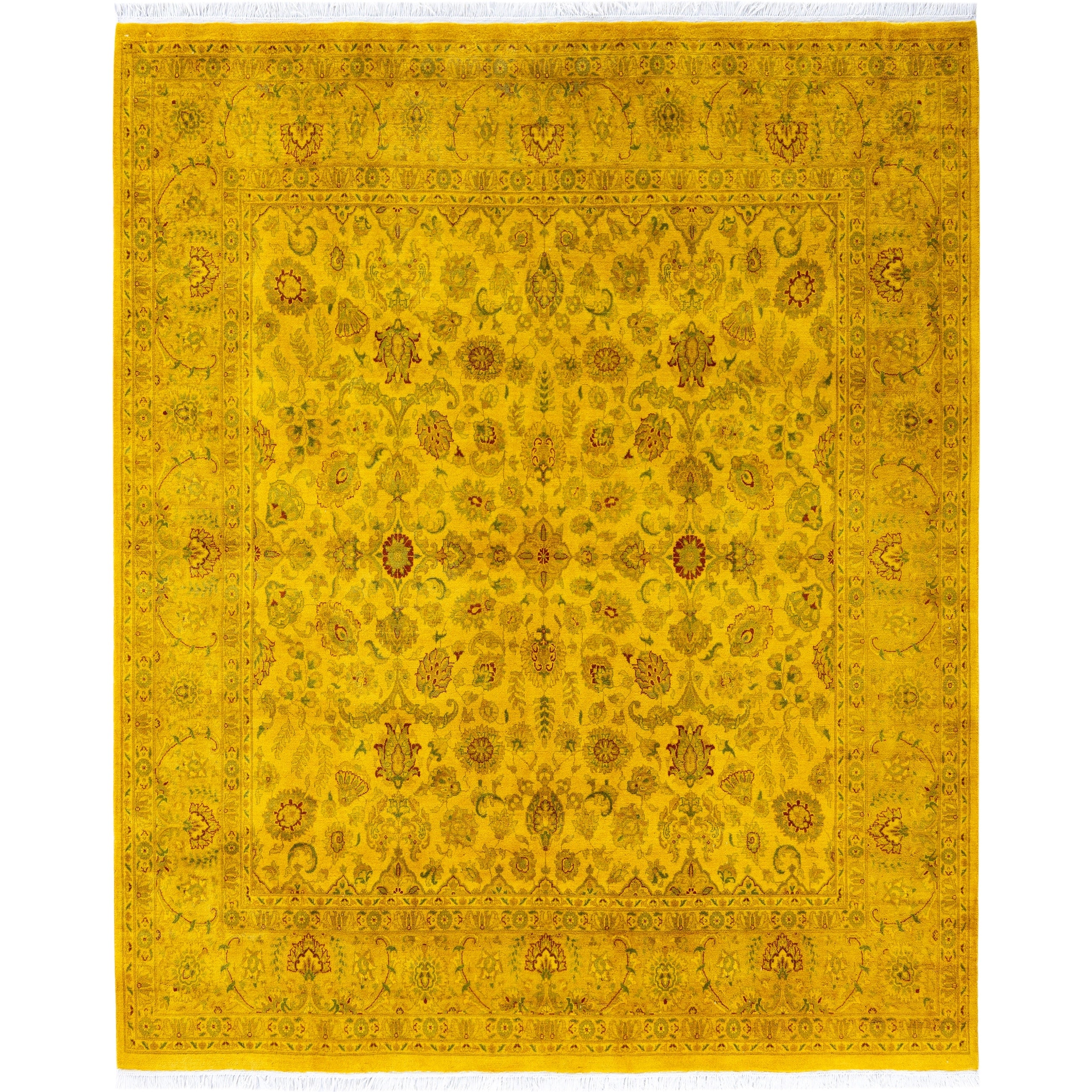 Overdyed Hand Knotted Wool Modern Contemporary Yellow Area Rug 6 1 X 6 1
