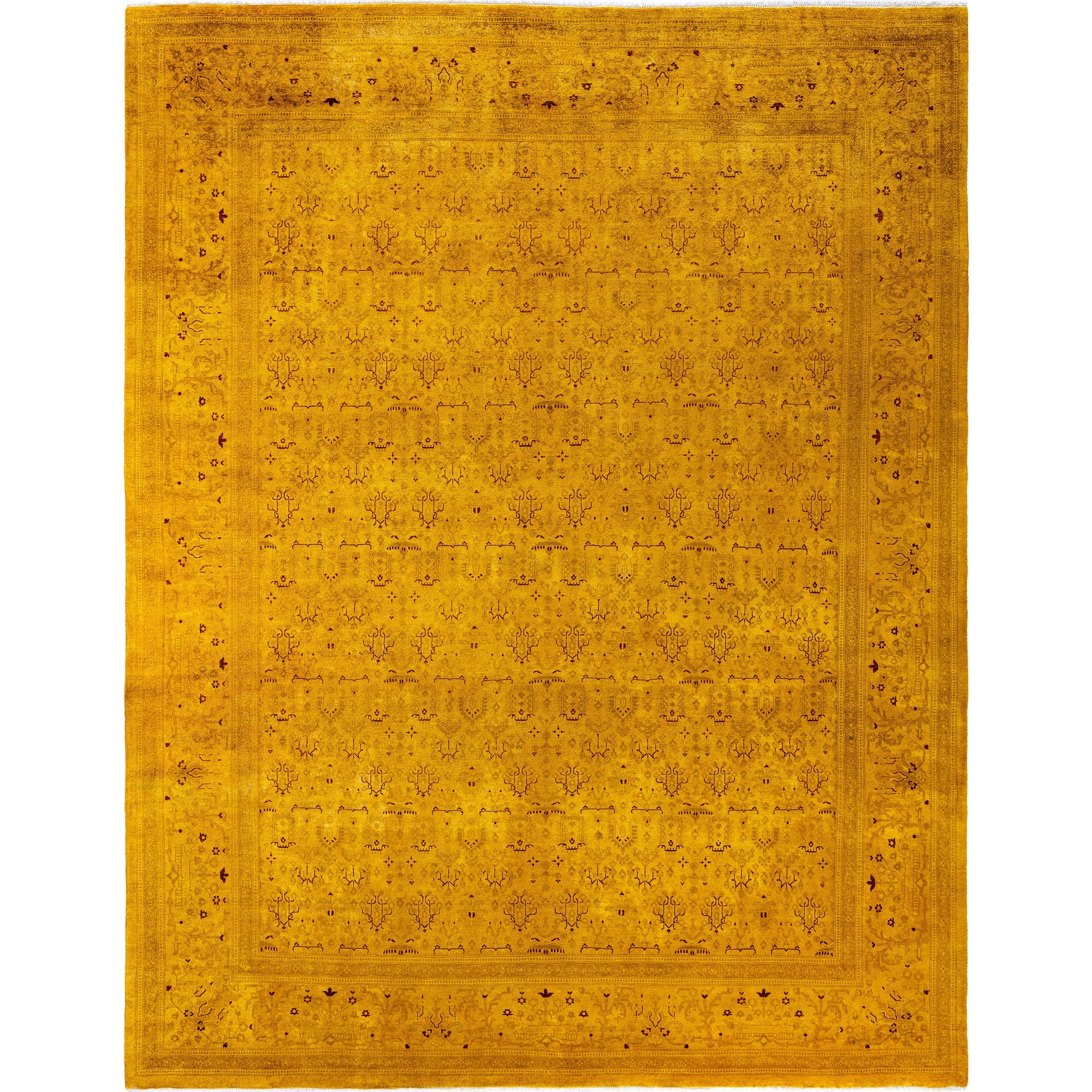 Overdyed Hand Knotted Wool Modern Contemporary Yellow Area Rug 7 10 X 10 2