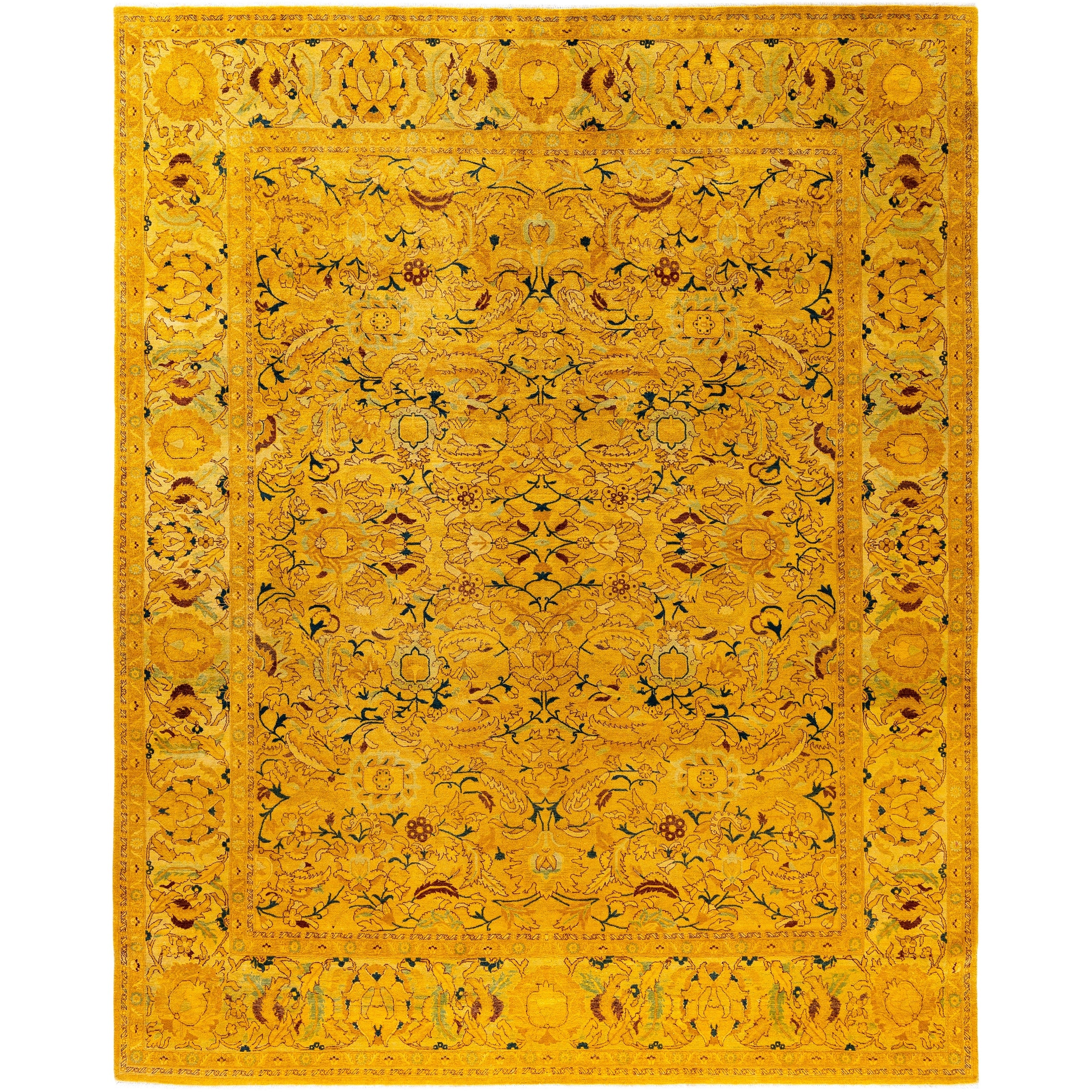 Overdyed Hand Knotted Wool Modern Contemporary Yellow Area Rug 8 1 X 10 1