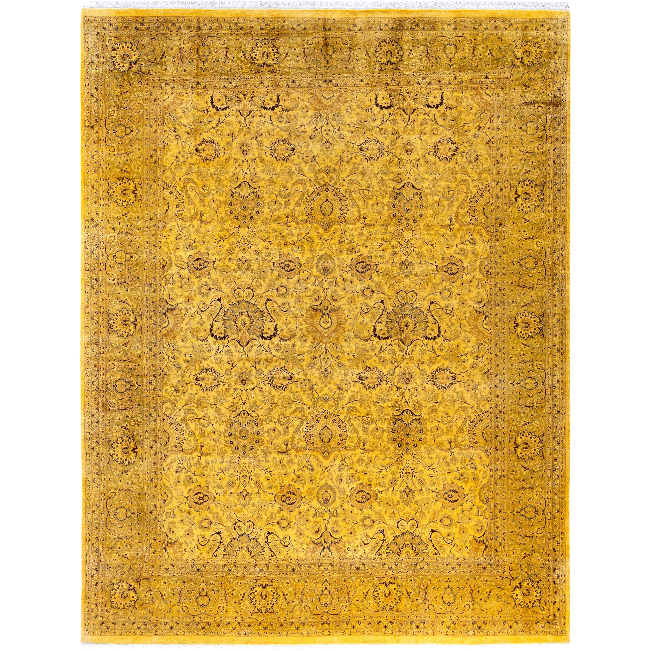Overdyed Hand Knotted Wool Modern Contemporary Yellow Area Rug 8 1 X 10 4