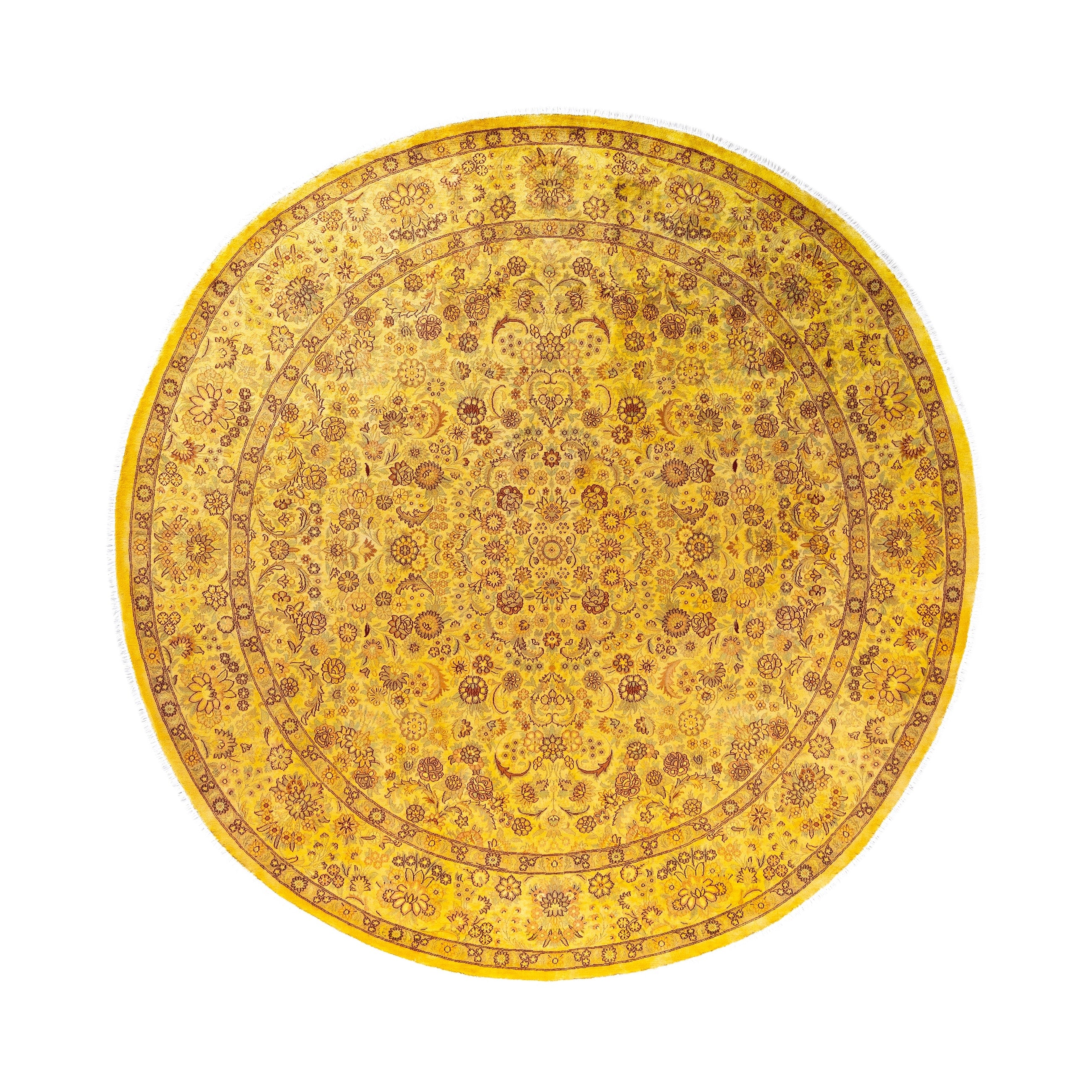 Overdyed Hand Knotted Wool Modern Contemporary Yellow Area Rug 8 1 X 8 1