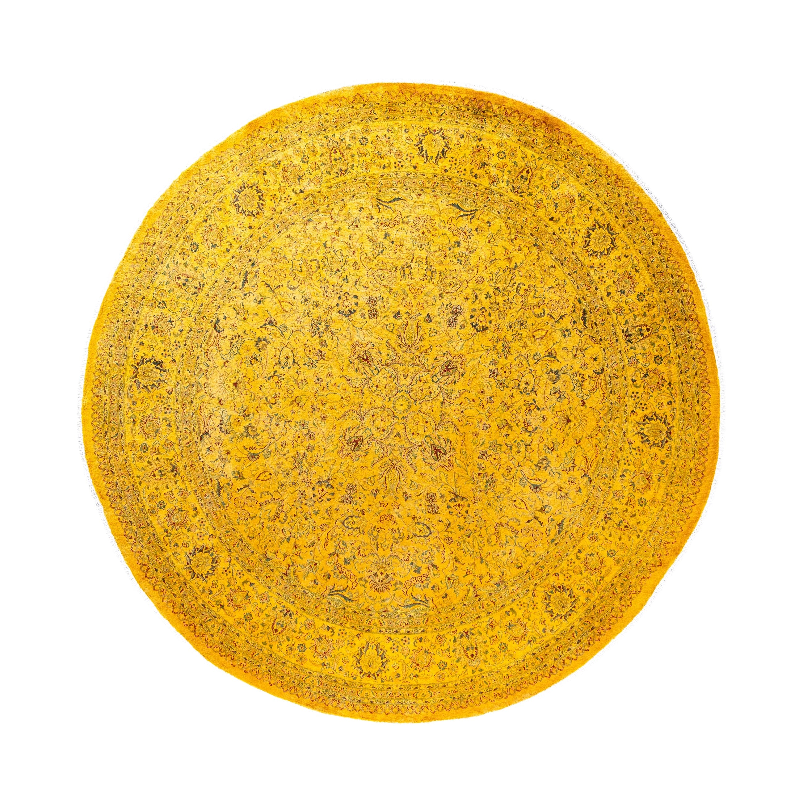 Overdyed Hand Knotted Wool Modern Contemporary Yellow Area Rug 8 2 X 8 2