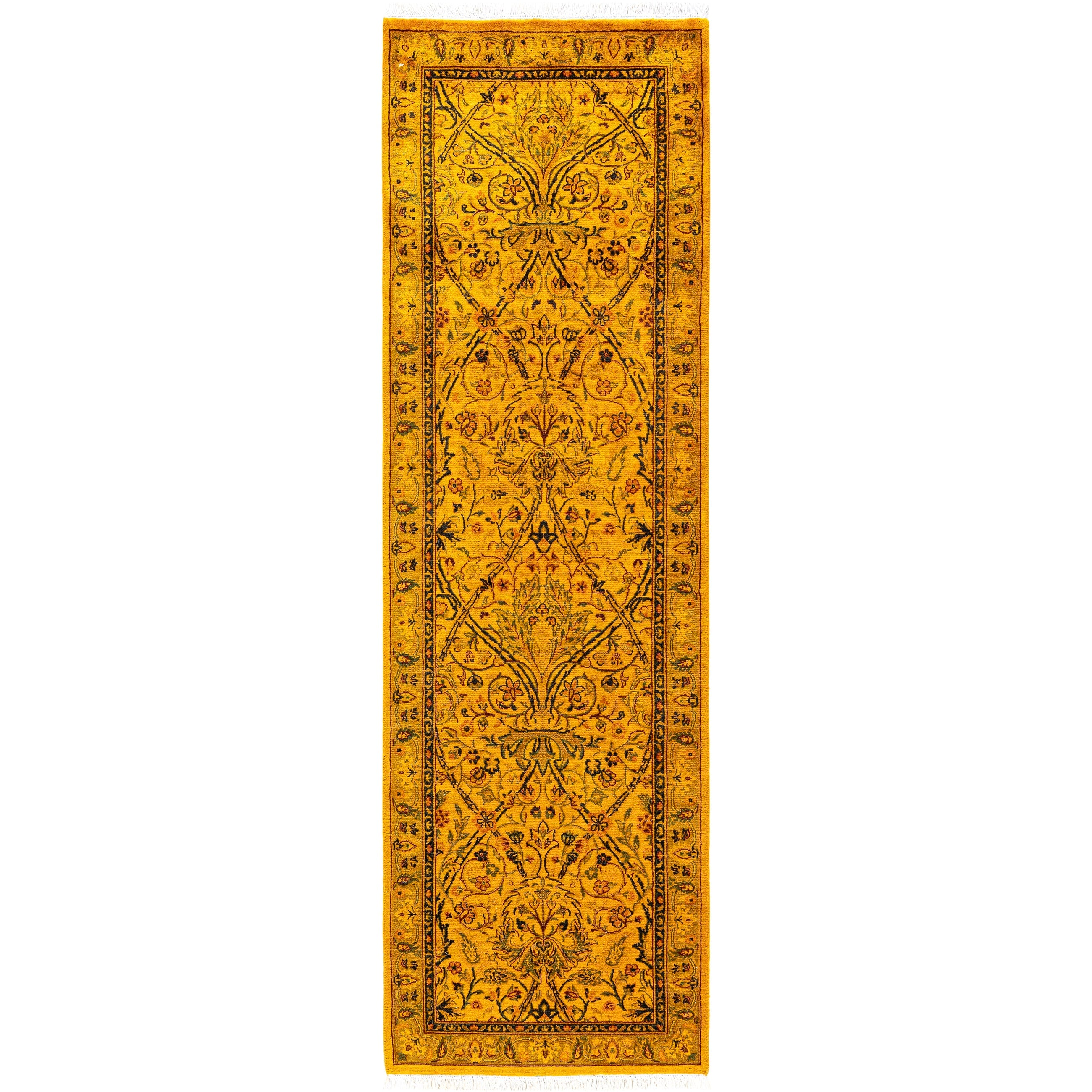 Overdyed Hand Knotted Wool Modern Contemporary Yellow Runner 2 0 X 6 8
