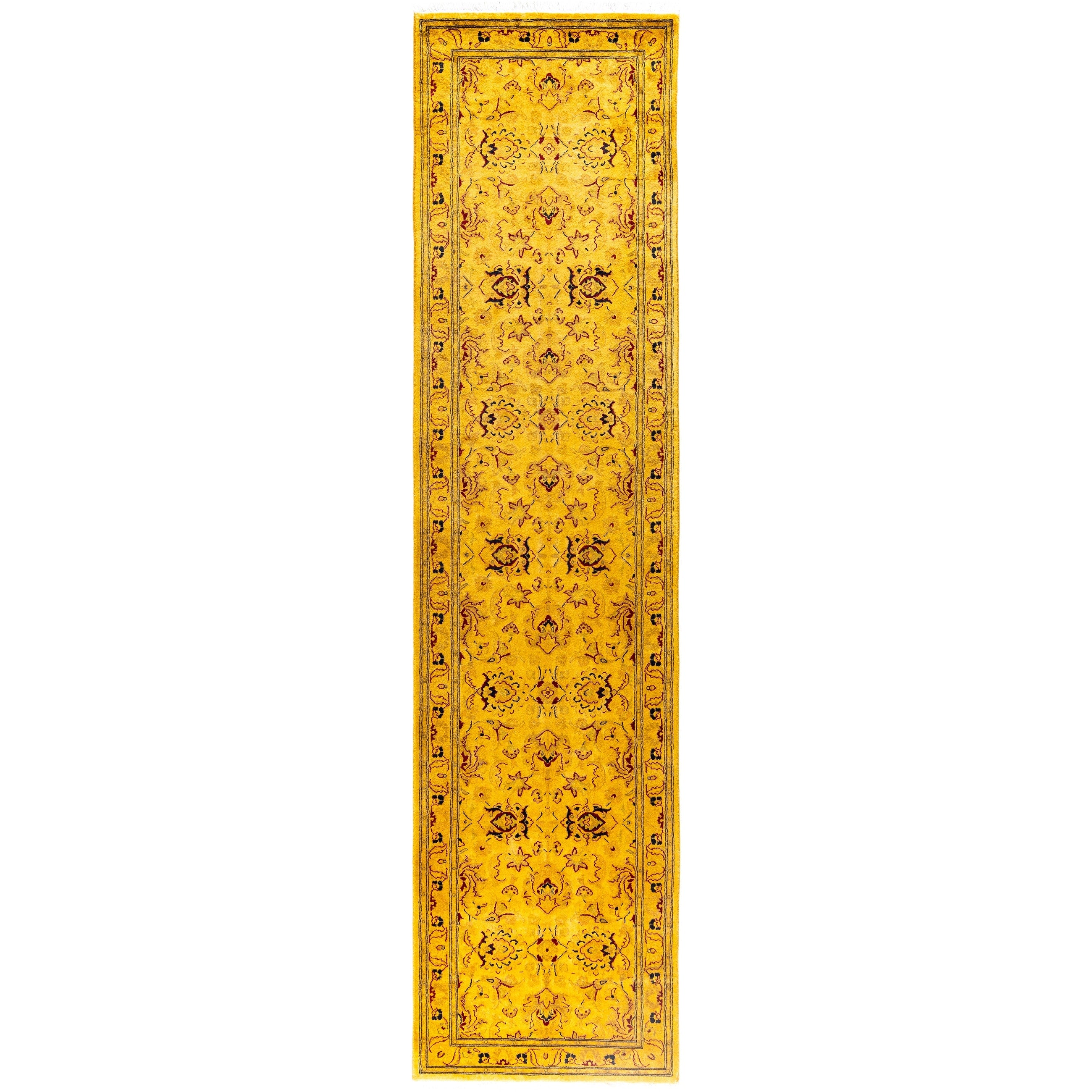 Overdyed Hand Knotted Wool Modern Contemporary Yellow Runner 2 6 X 10 2