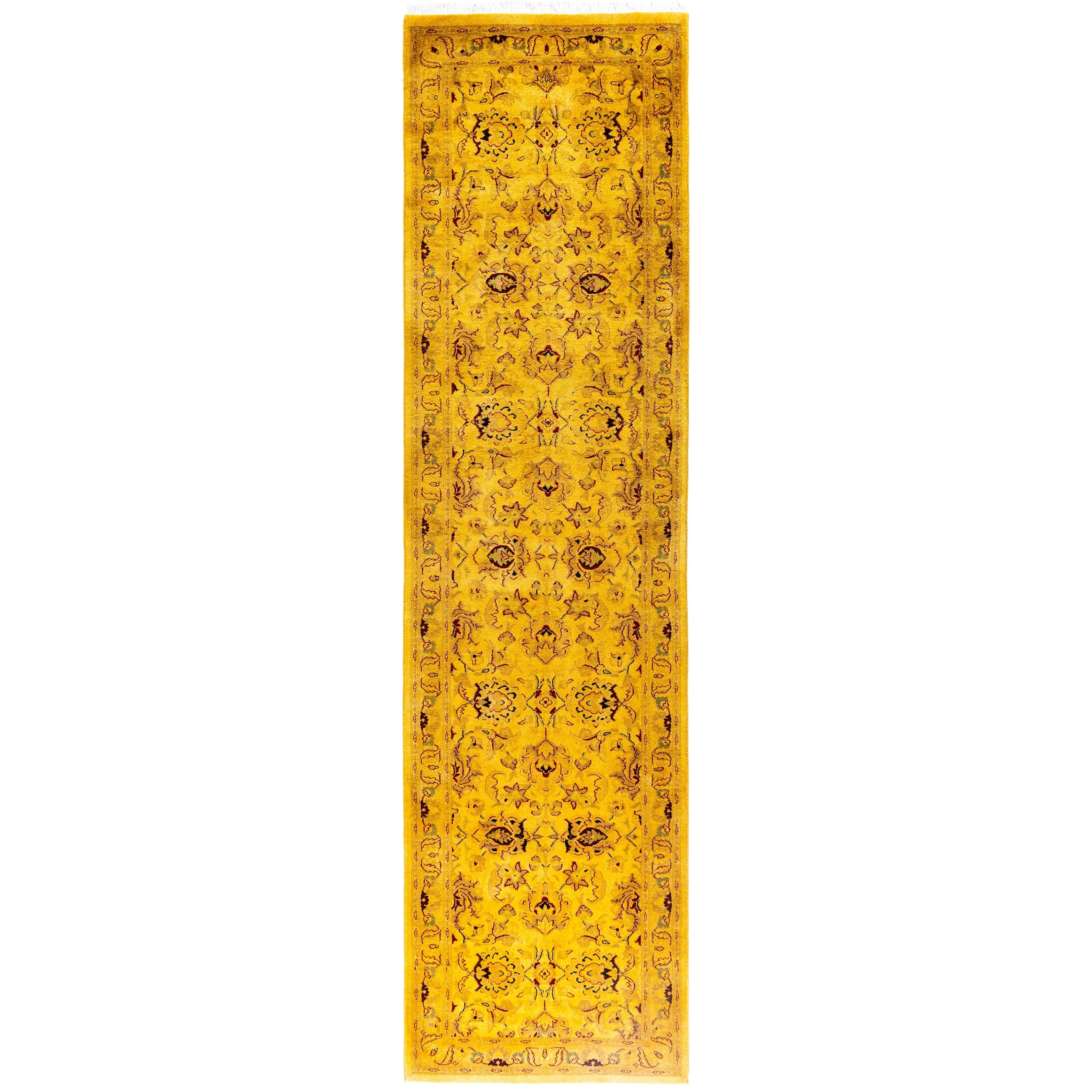 Overdyed Hand Knotted Wool Modern Contemporary Yellow Runner 2 7 X 10 1