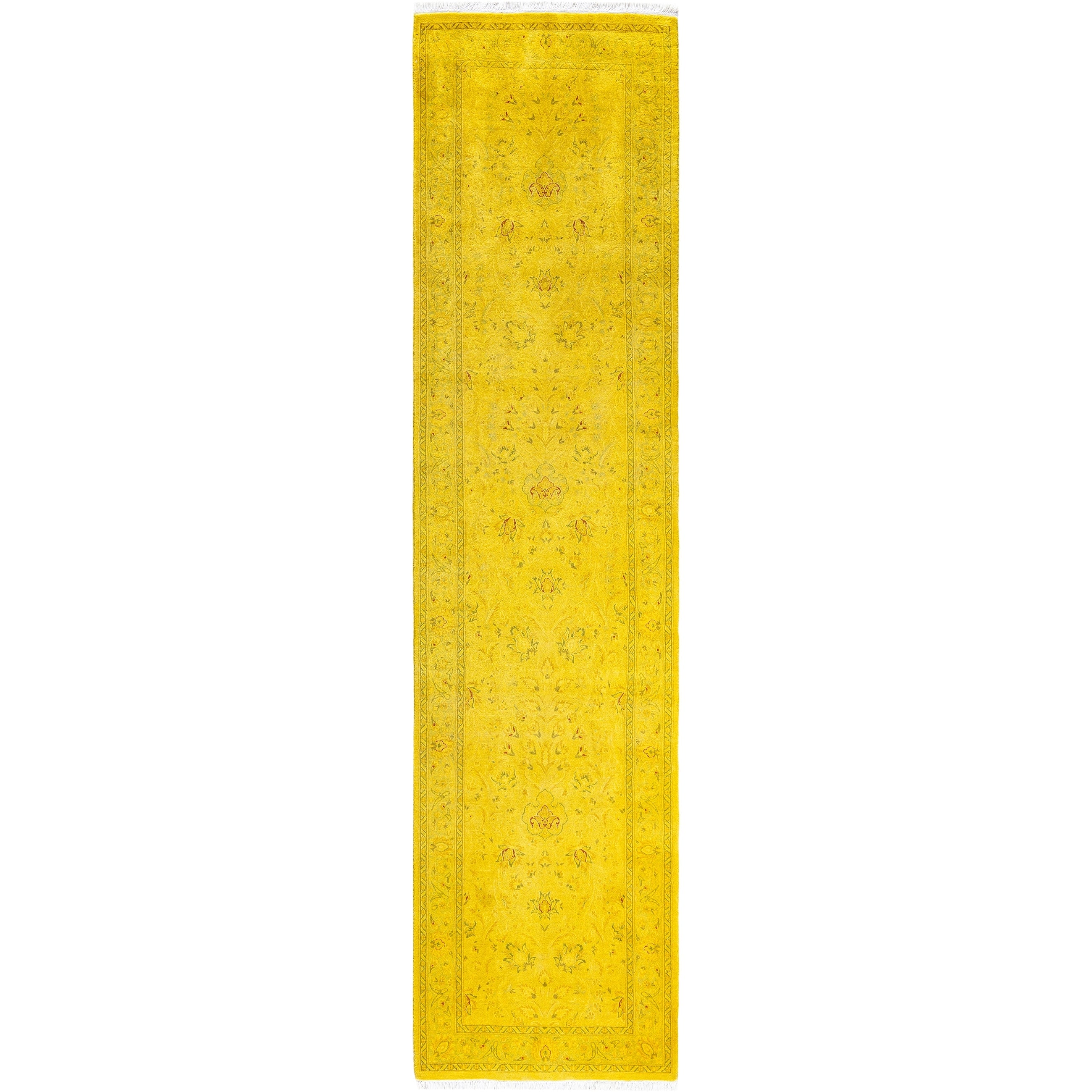 Overdyed Hand Knotted Wool Modern Contemporary Yellow Runner 2 7 X 10 3
