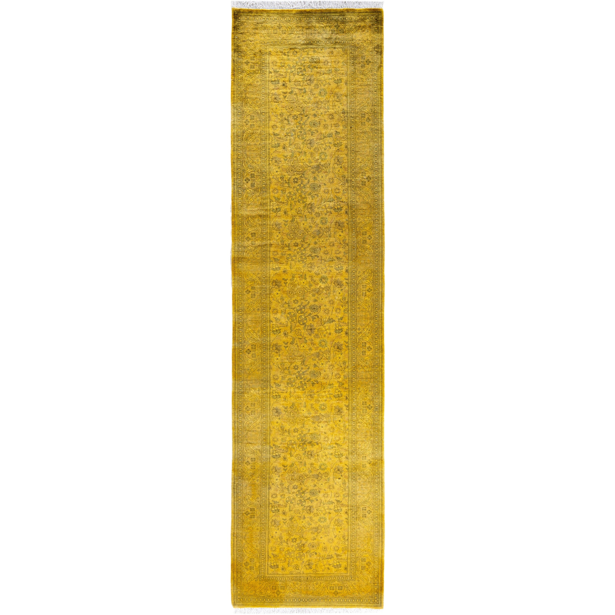 Overdyed Hand Knotted Wool Modern Contemporary Yellow Runner 2 7 X 10 3