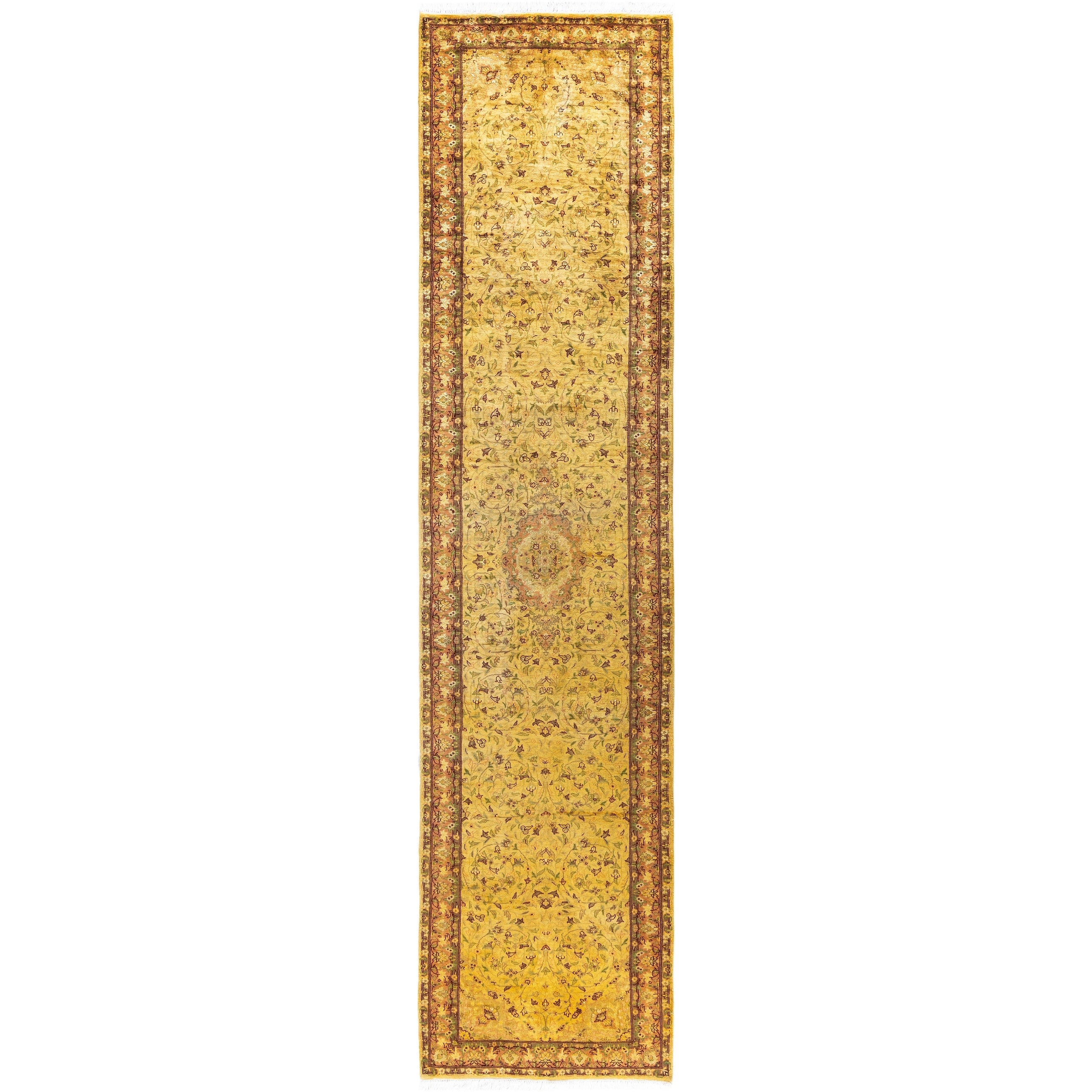 Overdyed Hand Knotted Wool Modern Contemporary Yellow Runner 2 7 X 11 3