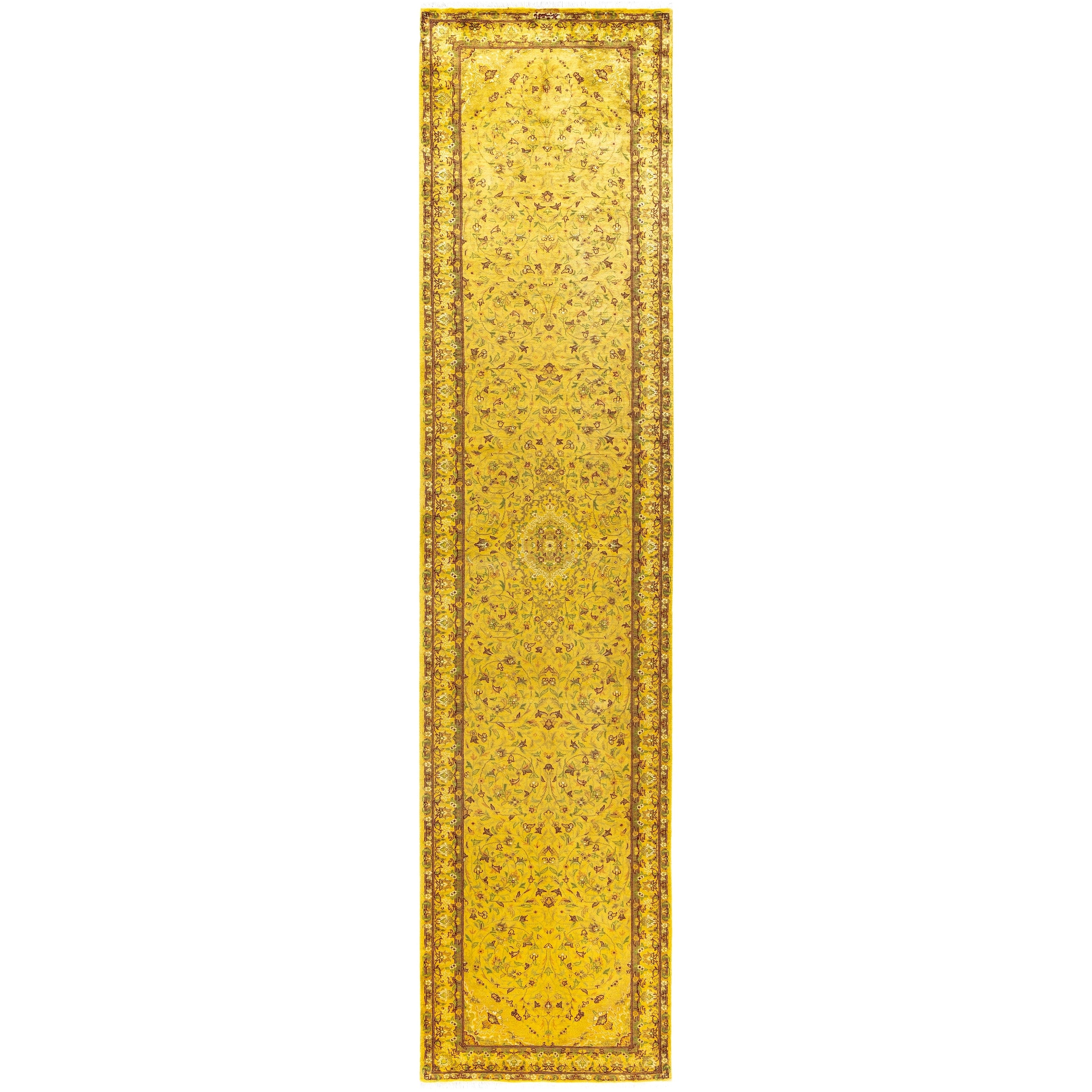 Overdyed Hand Knotted Wool Modern Contemporary Yellow Runner 2 7 X 11 8