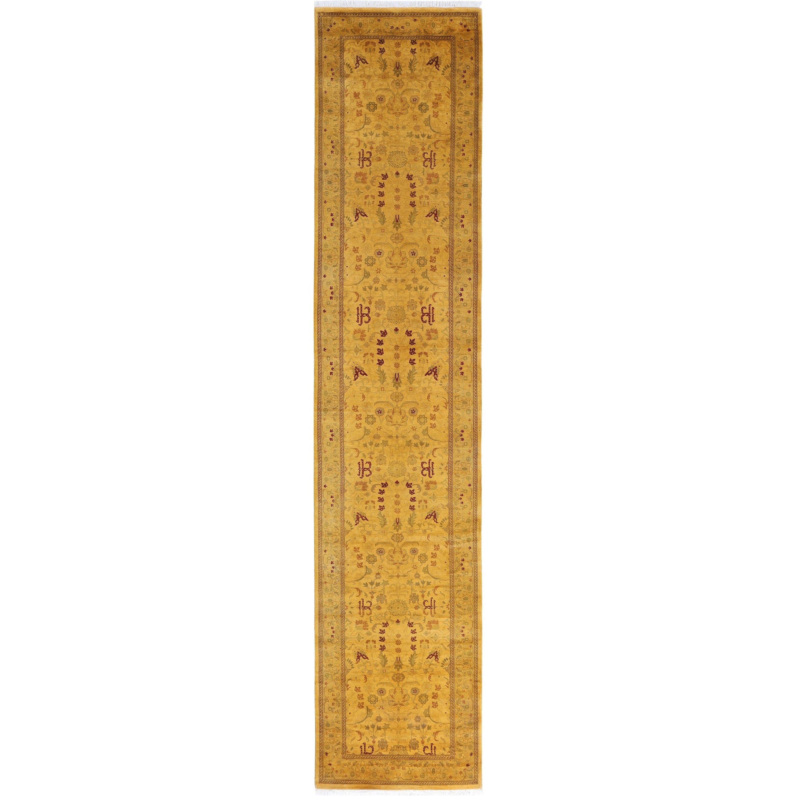 Overdyed Hand Knotted Wool Modern Contemporary Yellow Runner 2 7 X 12 4
