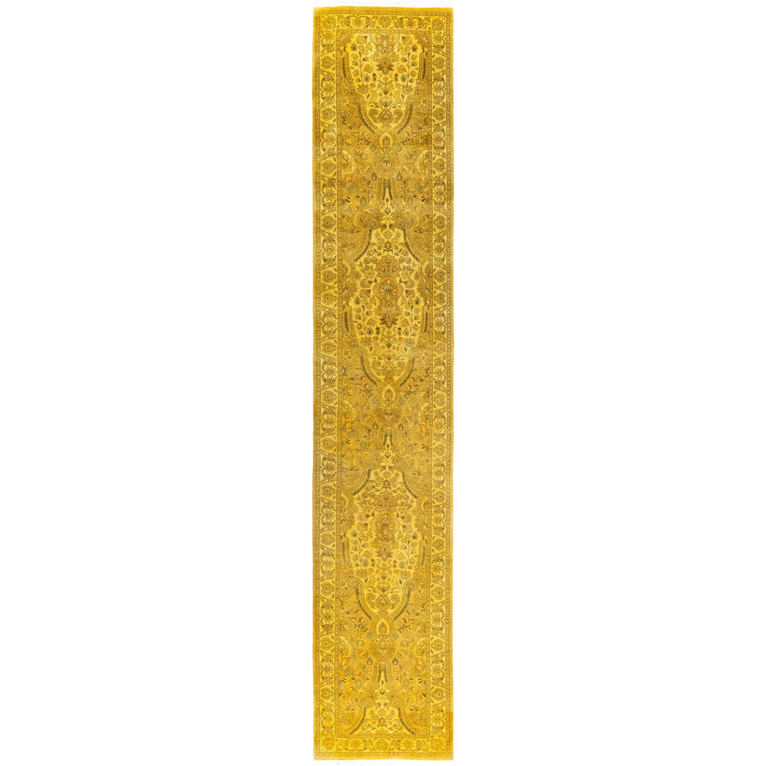 Overdyed Hand Knotted Wool Modern Contemporary Yellow Runner 2 7 X 14 6