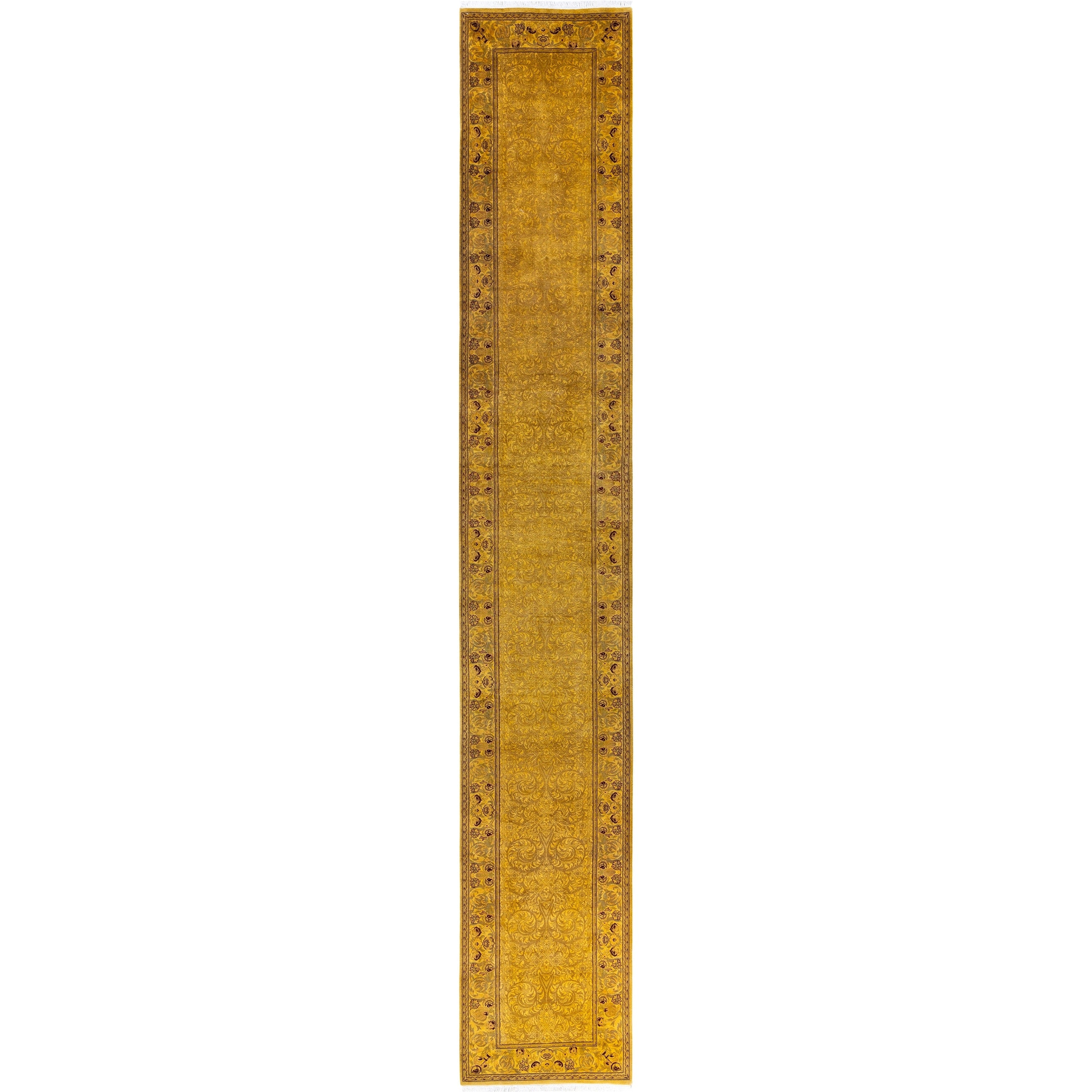Overdyed Hand Knotted Wool Modern Contemporary Yellow Runner 2 7 X 16 1