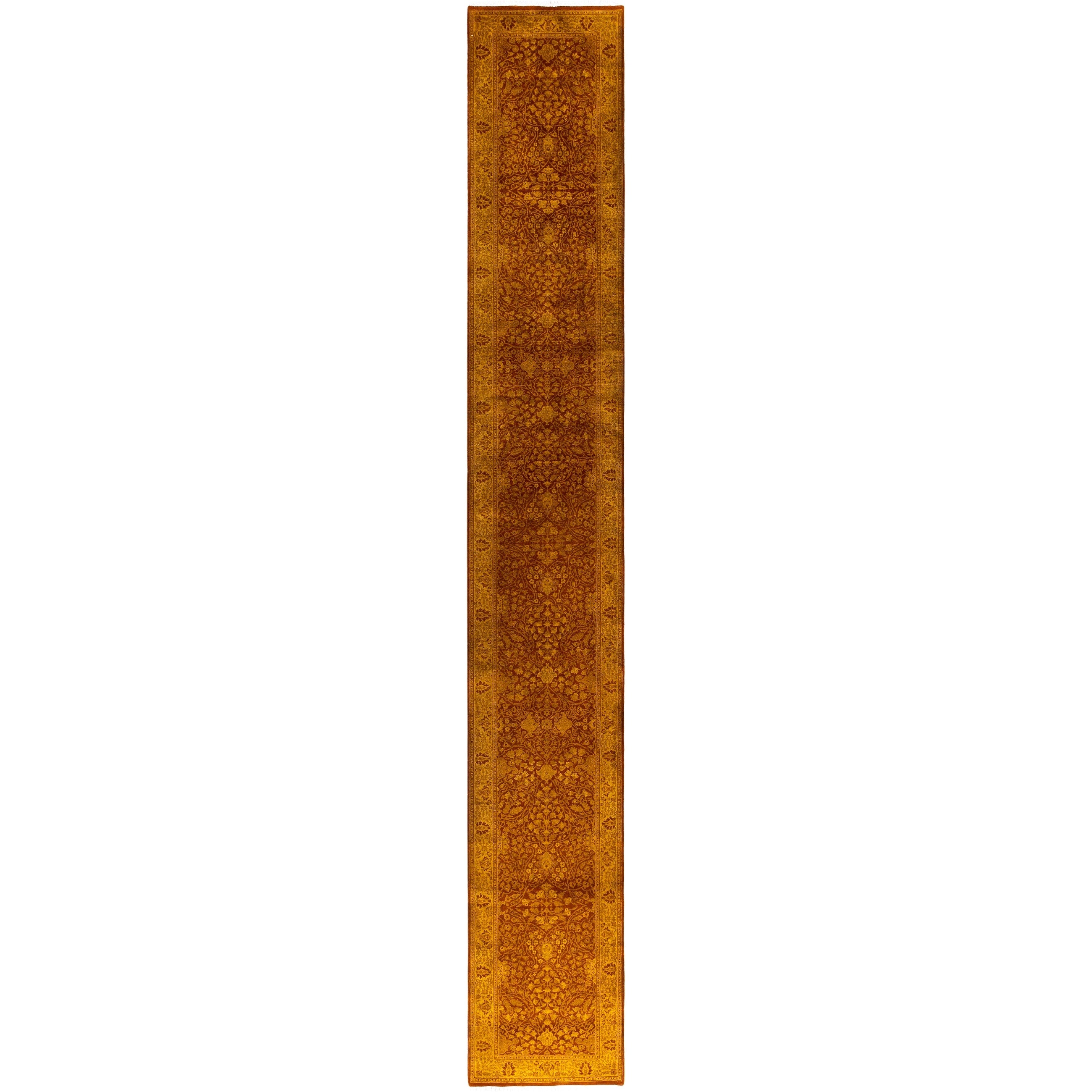 Overdyed Hand Knotted Wool Modern Contemporary Yellow Runner 2 7 X 17 10