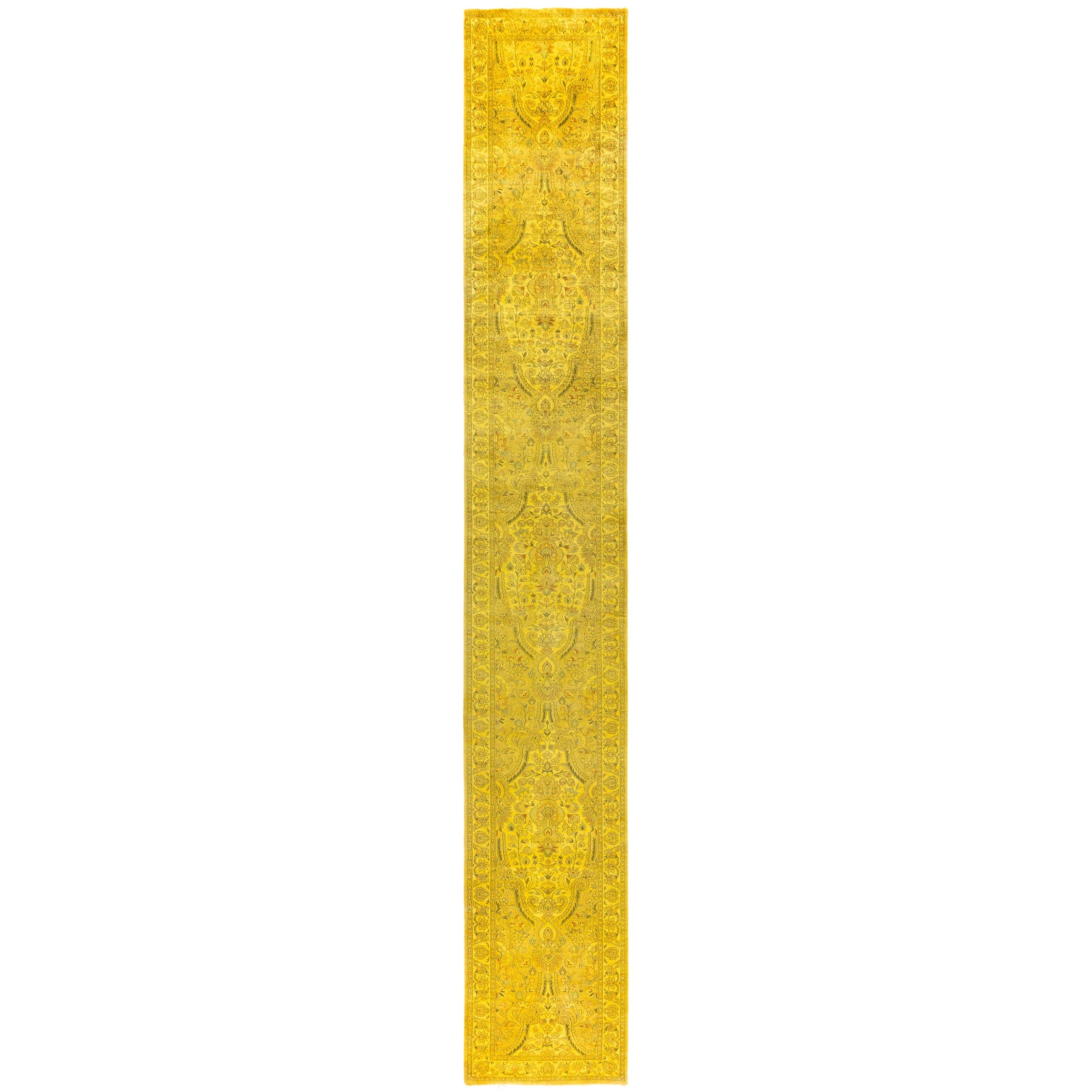 Overdyed Hand Knotted Wool Modern Contemporary Yellow Runner 2 7 X 18 4