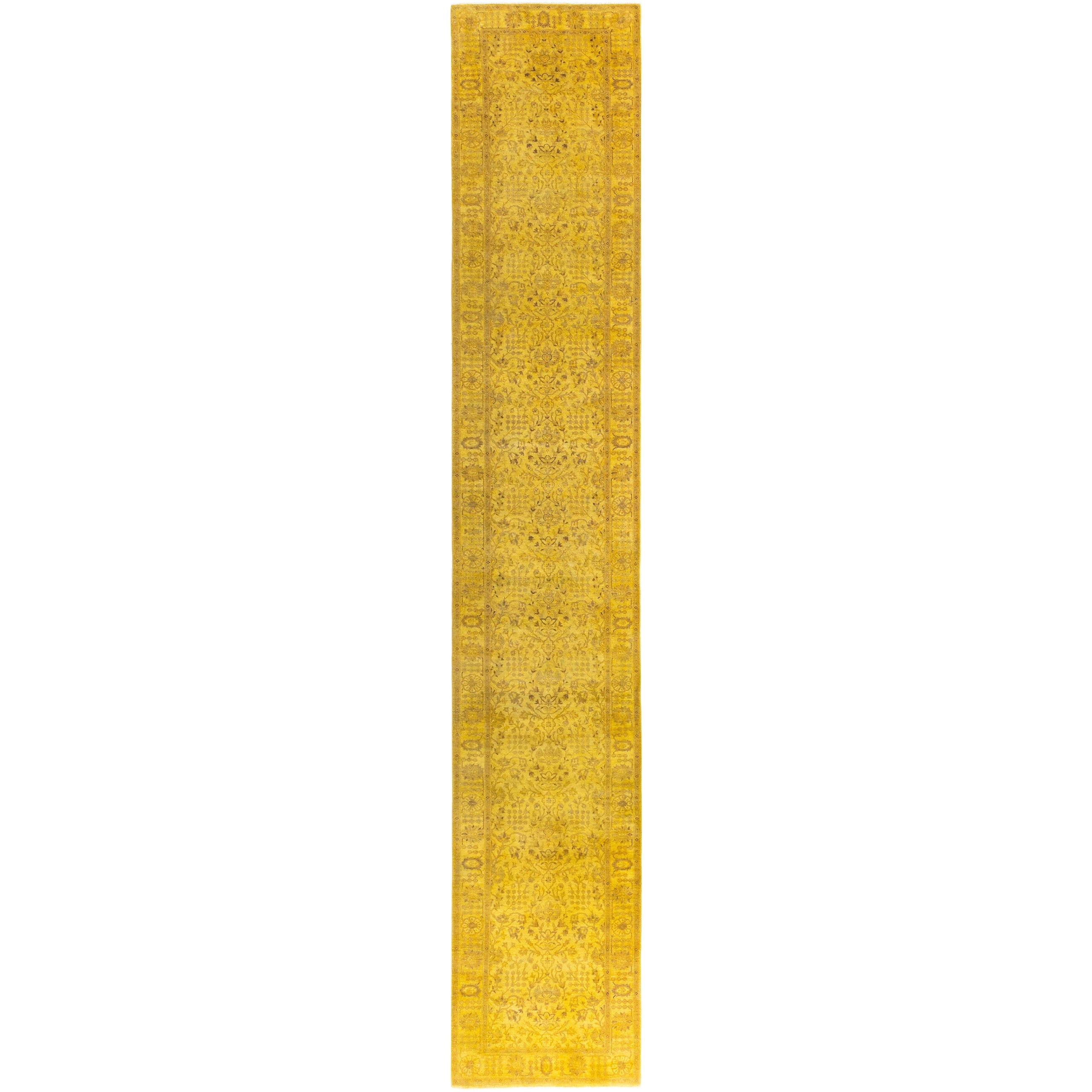 Overdyed Hand Knotted Wool Modern Contemporary Yellow Runner 3 0 X 17 7