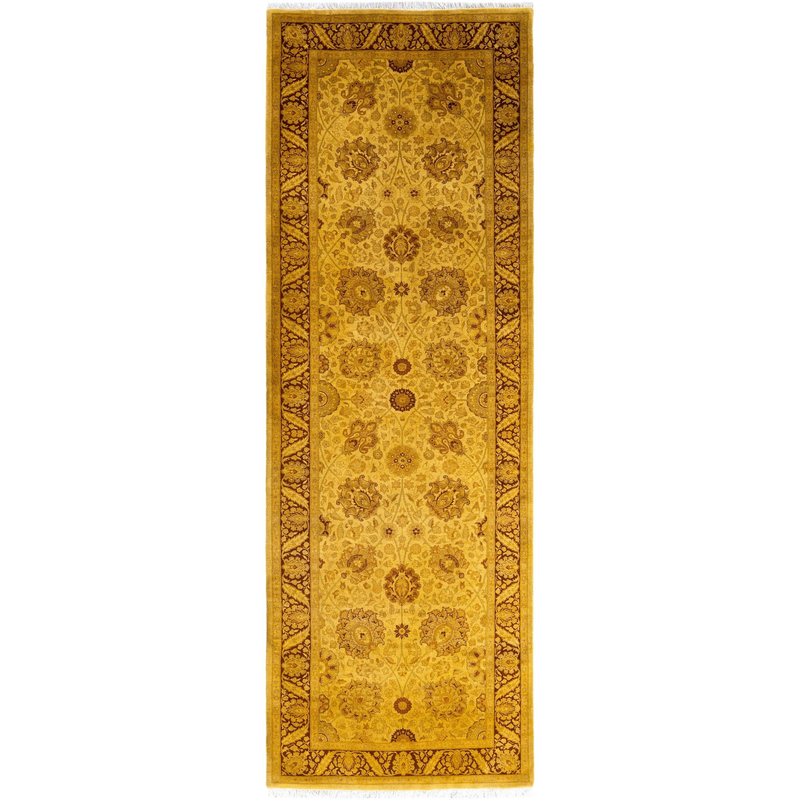 Overdyed Hand Knotted Wool Modern Contemporary Yellow Runner 3 2 X 9 5
