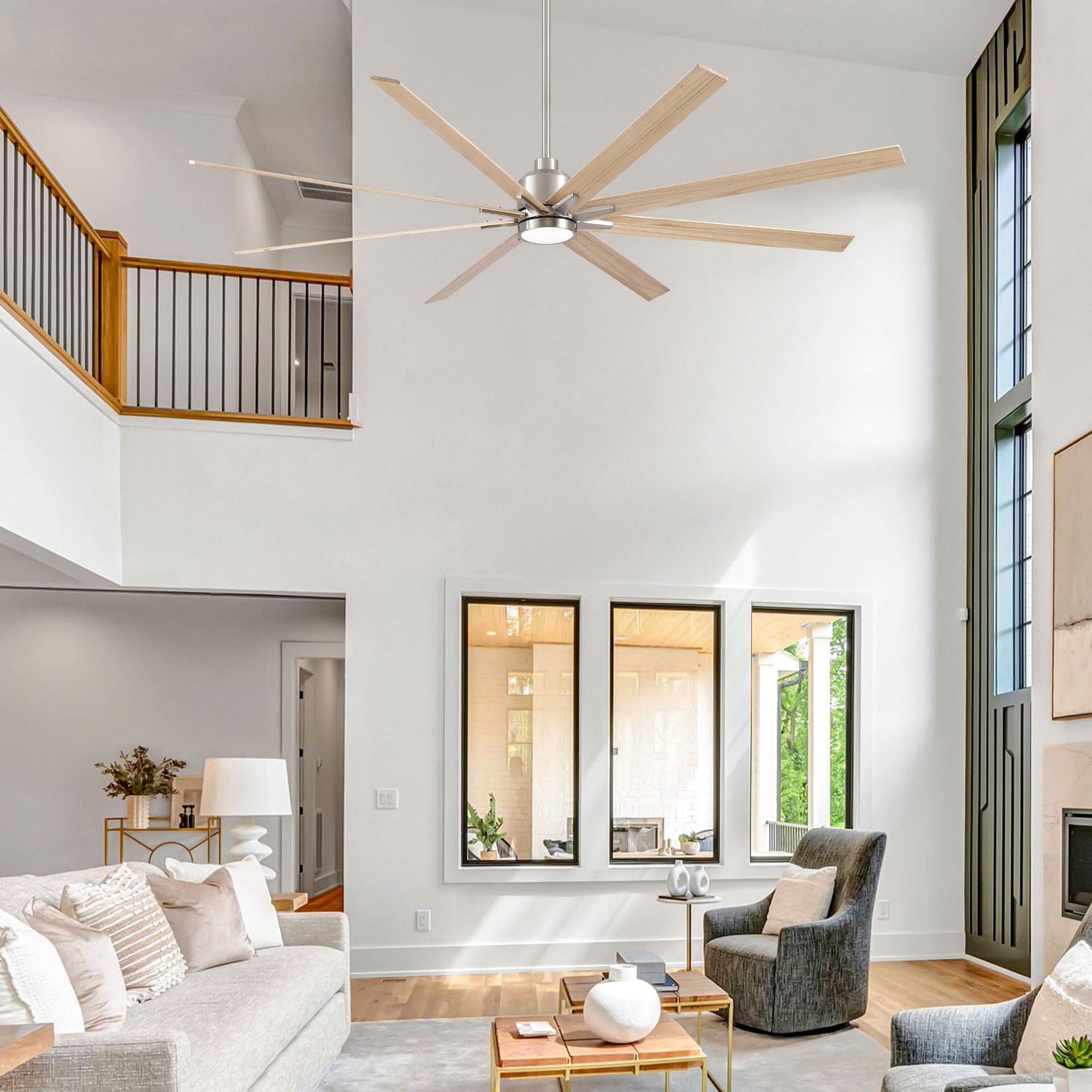 Oversized Brushed Nickel Ceiling Fan With Light And Remote