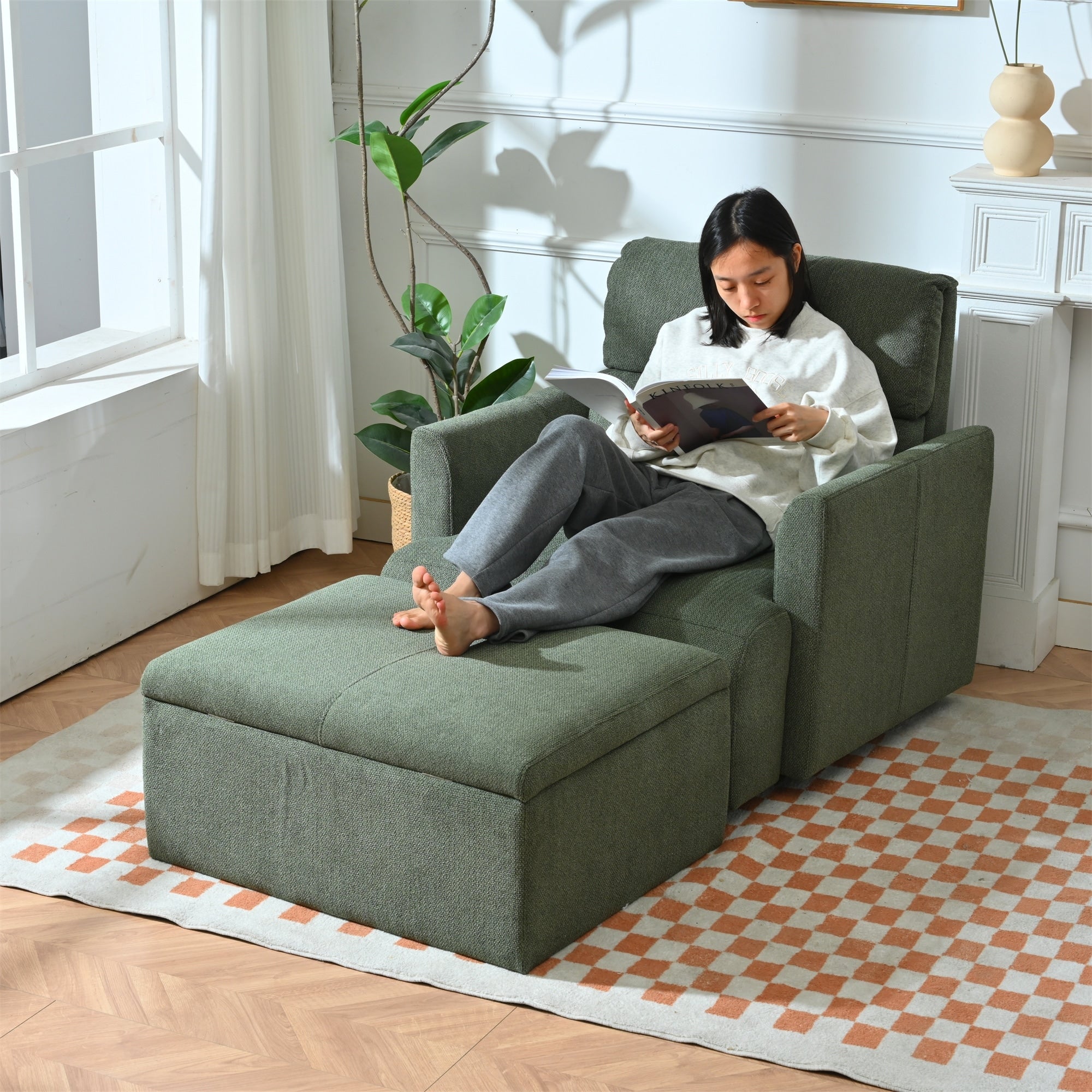 Oversized Chair W Storage Ottoman Wide Accent Armchair Chair Modern Lounge Chair Upholstered Mid Century Reading Chair