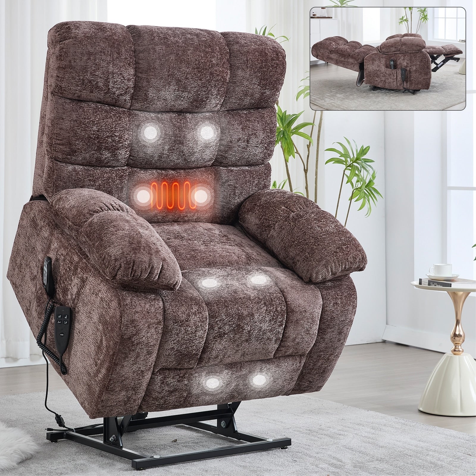 Oversized Dual Motor Power Lift Recliner With Heat Massage 350 Lbs