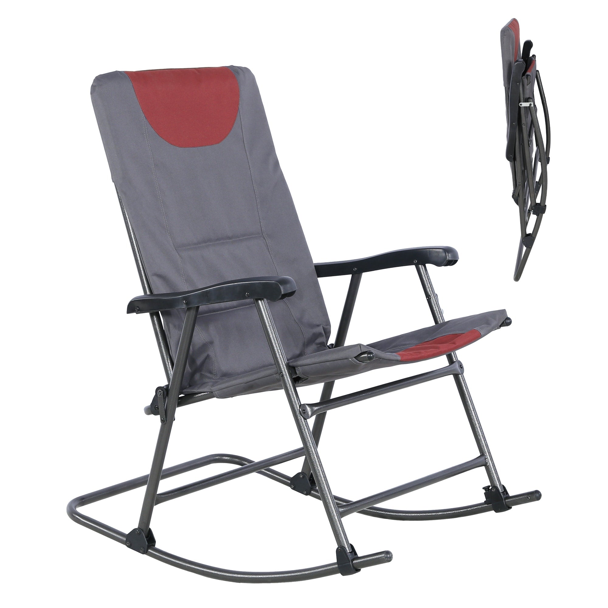 Oversized Folding Rocking Camping Chair With High Back And Armrests