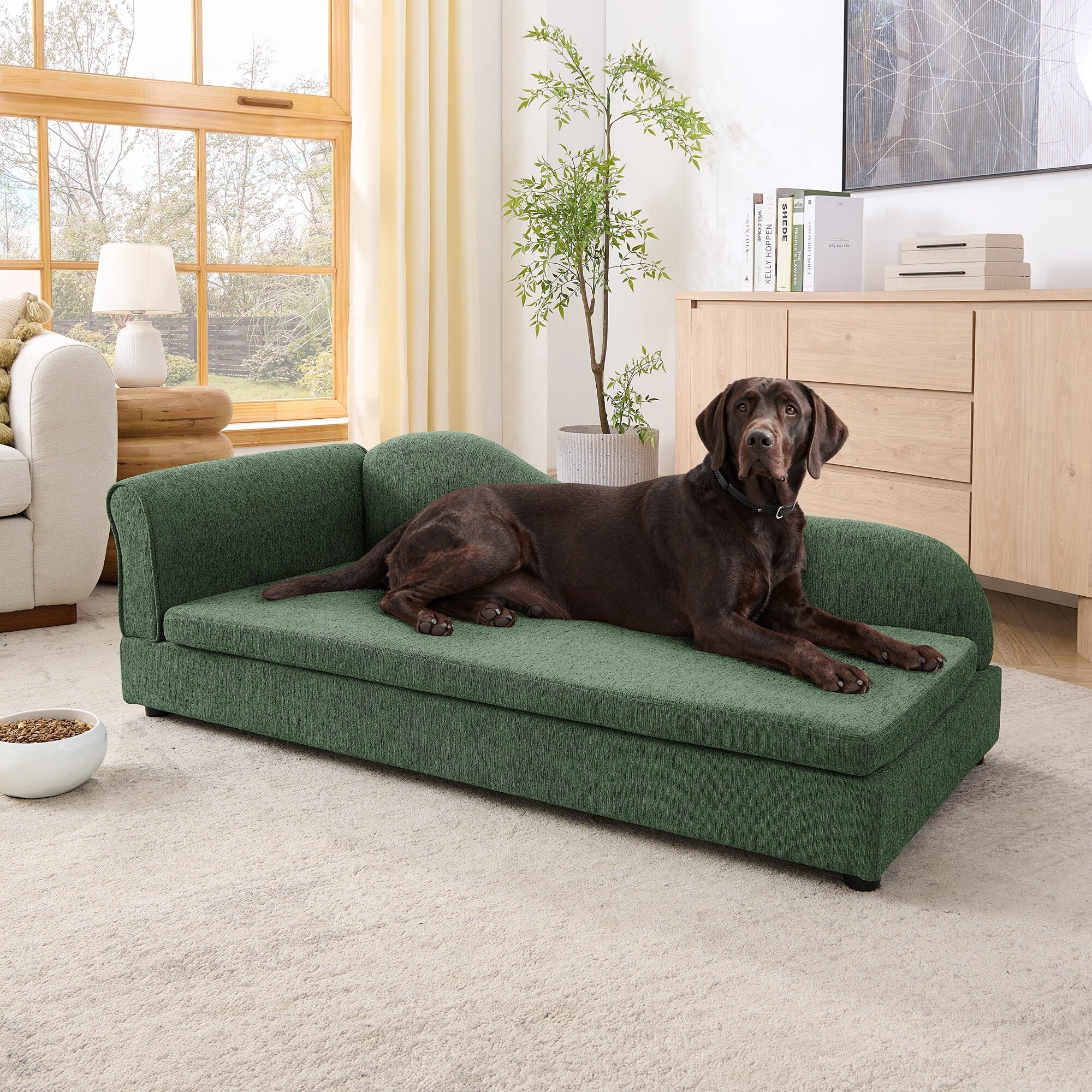 Oversized Pet Sofa Elegant Modern Linen Fabric Elevated Dog Sofa Bed Oversized Rectangular Pet Bed With Backrest Armrest