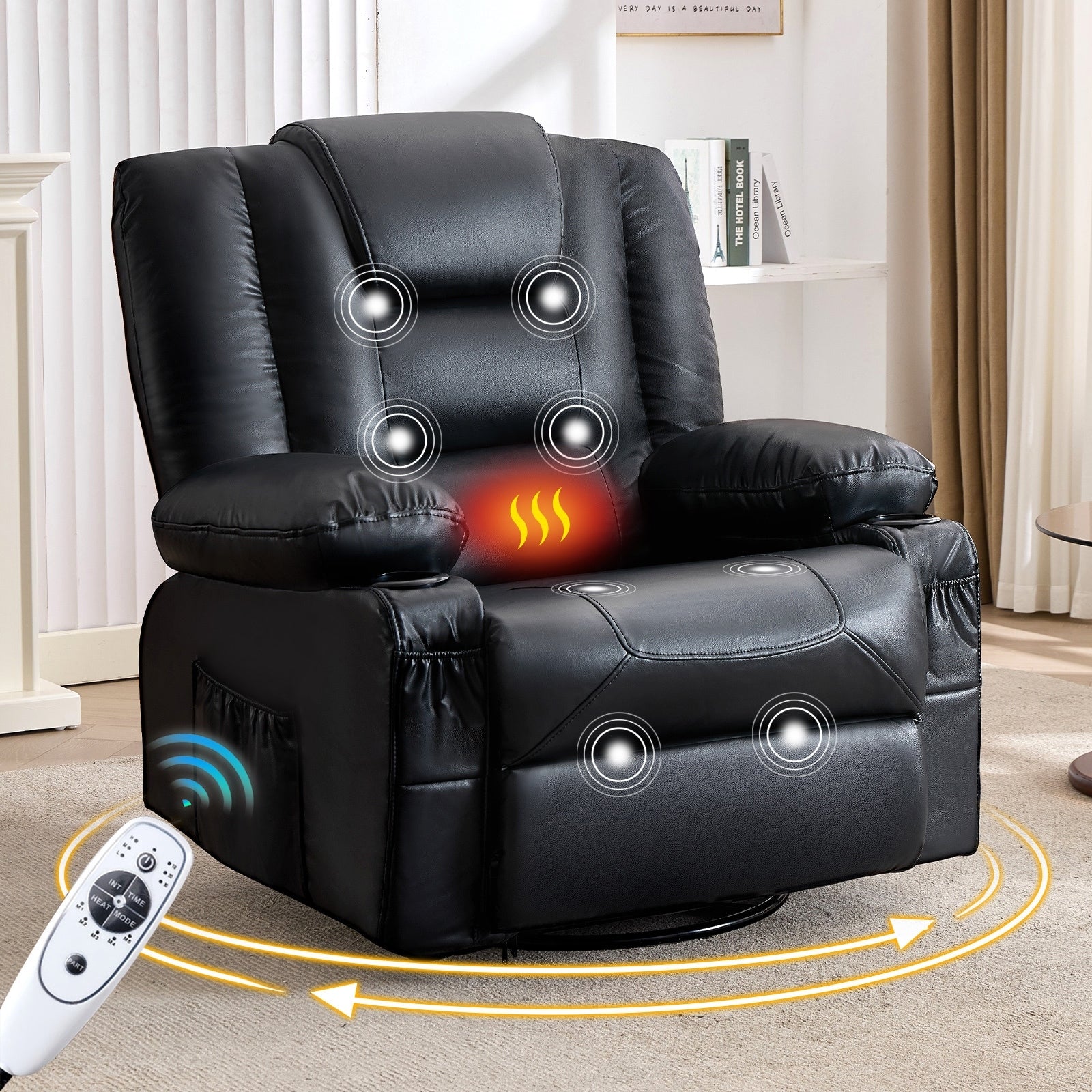 Oversized Rocker Recliner Chair With Massage Heat And 360 Swivel