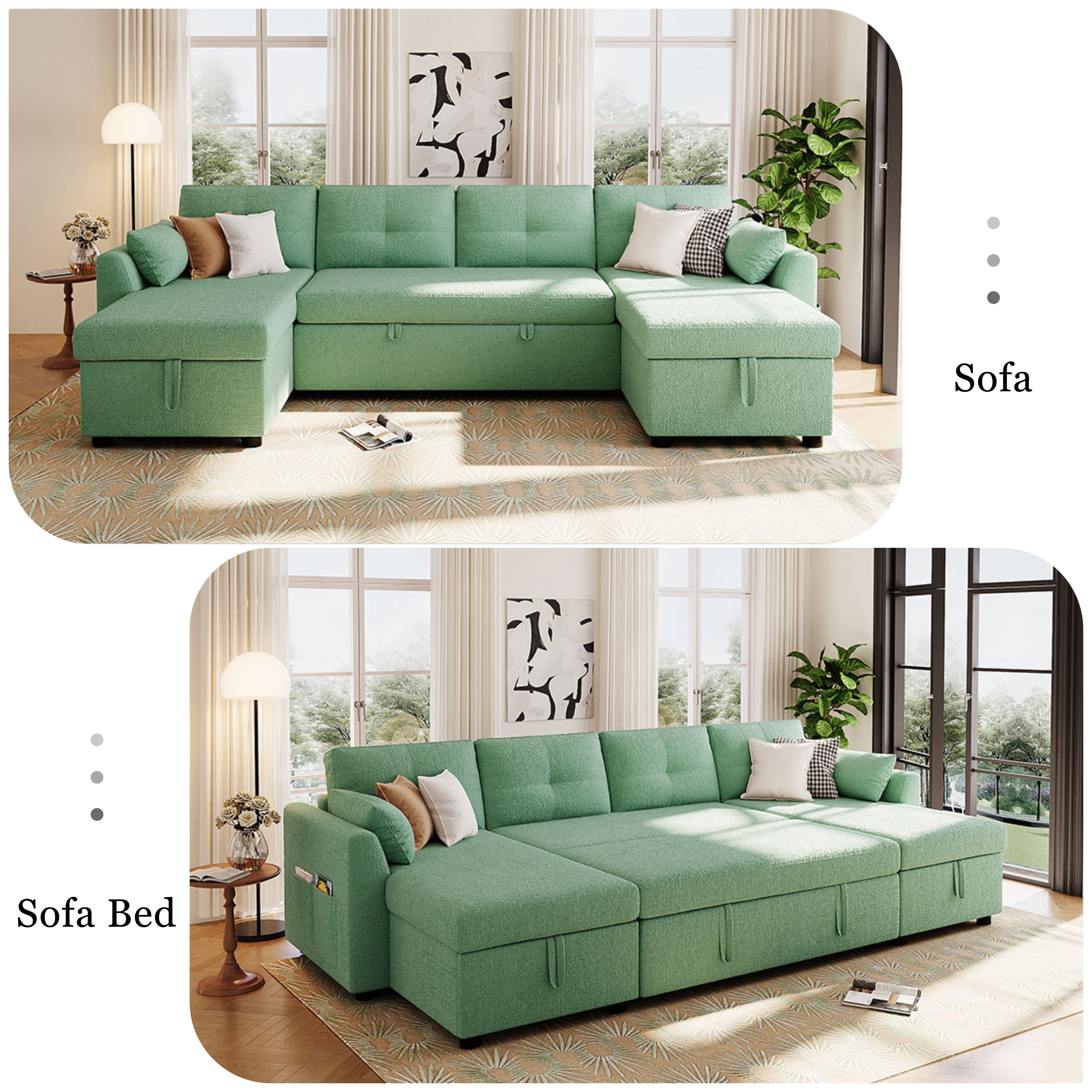 Oversized U Shaped Sectional Sofa With Usb Ports Dual Storage Chaise Lounges Sofa With Pull Out Bed Convertible Sleeper Sofa
