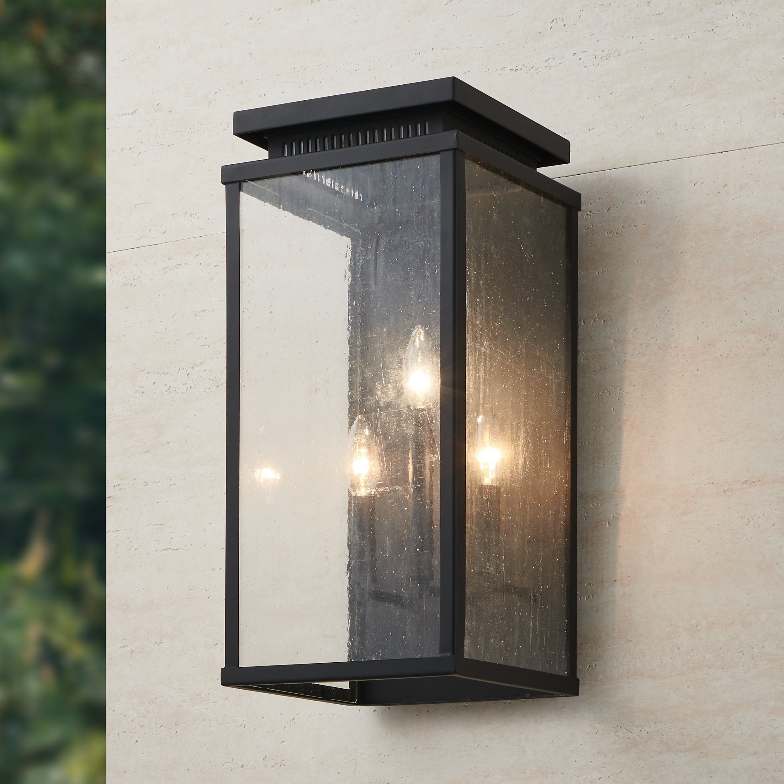 Overton 20 Inch 3 Light Matte Black Exterior Wall Sconce With Clear Antique Glass