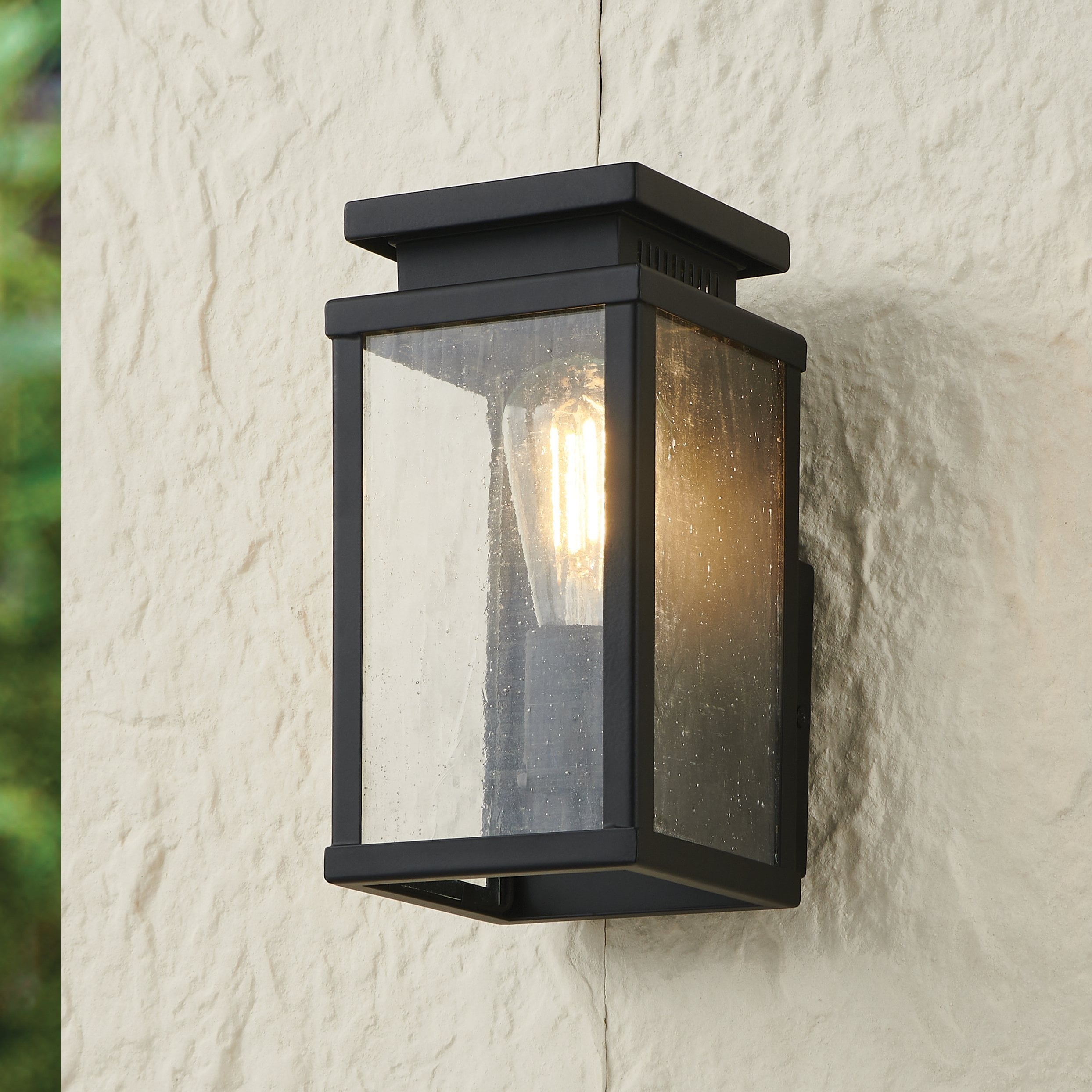 Overton 9 Inch 1 Light Matte Black Exterior Wall Sconce With Clear Antique Glass