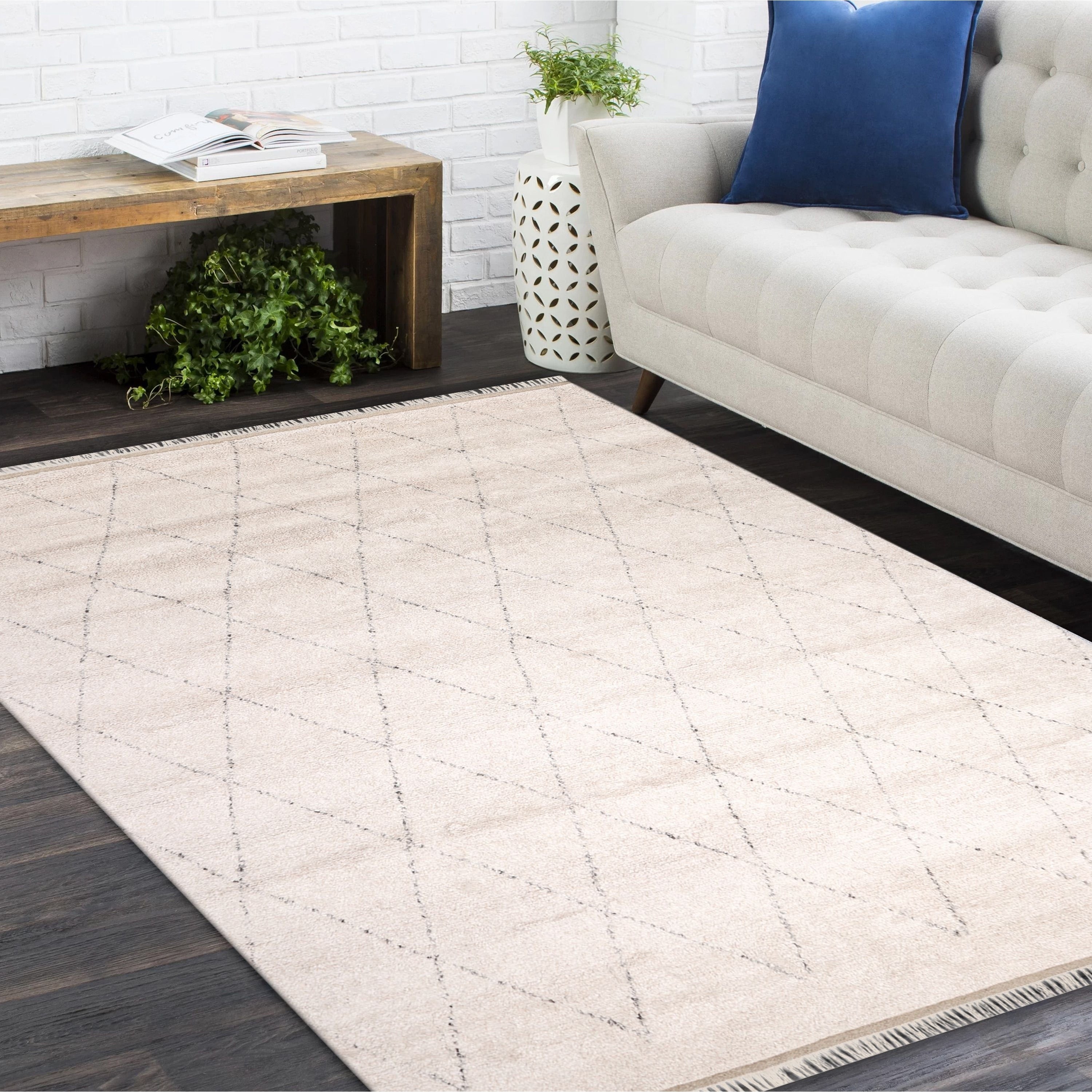 Moroccan Hand Knotted Area Rug Linen