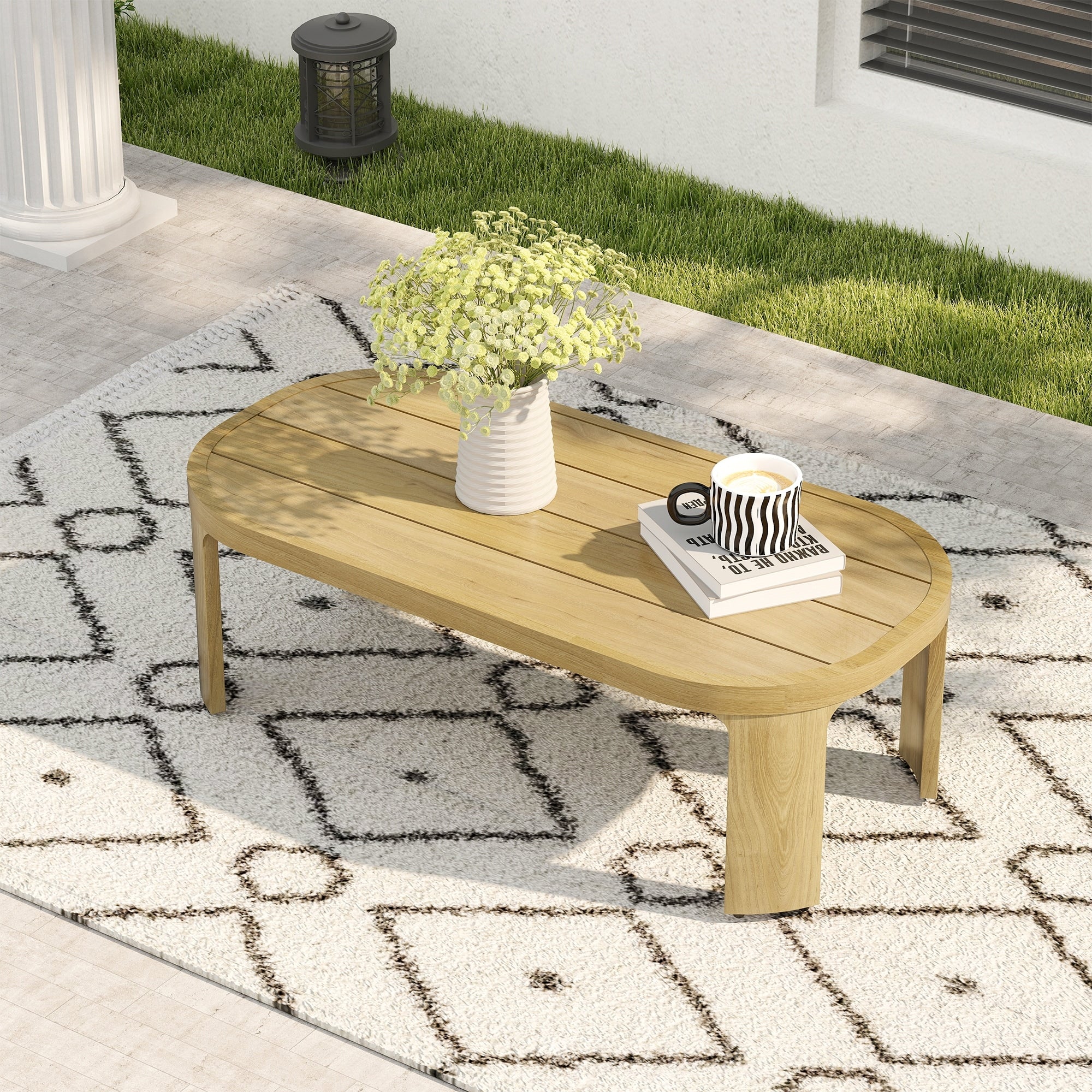 Overture 1 Piece Natural Wood Grain Aluminum Outdoor Coffee Table 24 X 47