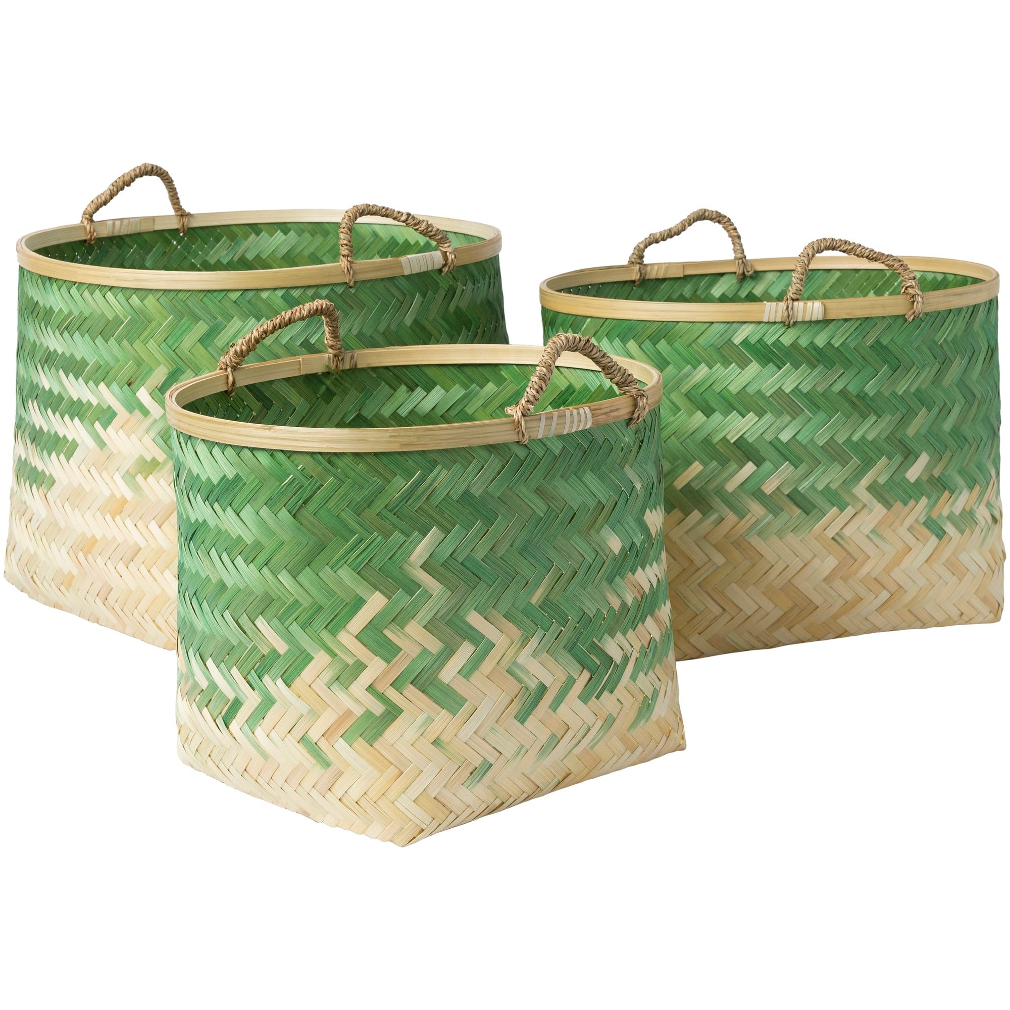 Ovidio Grass Green Natural Fiber Modern Decorative Basket Set Of 3