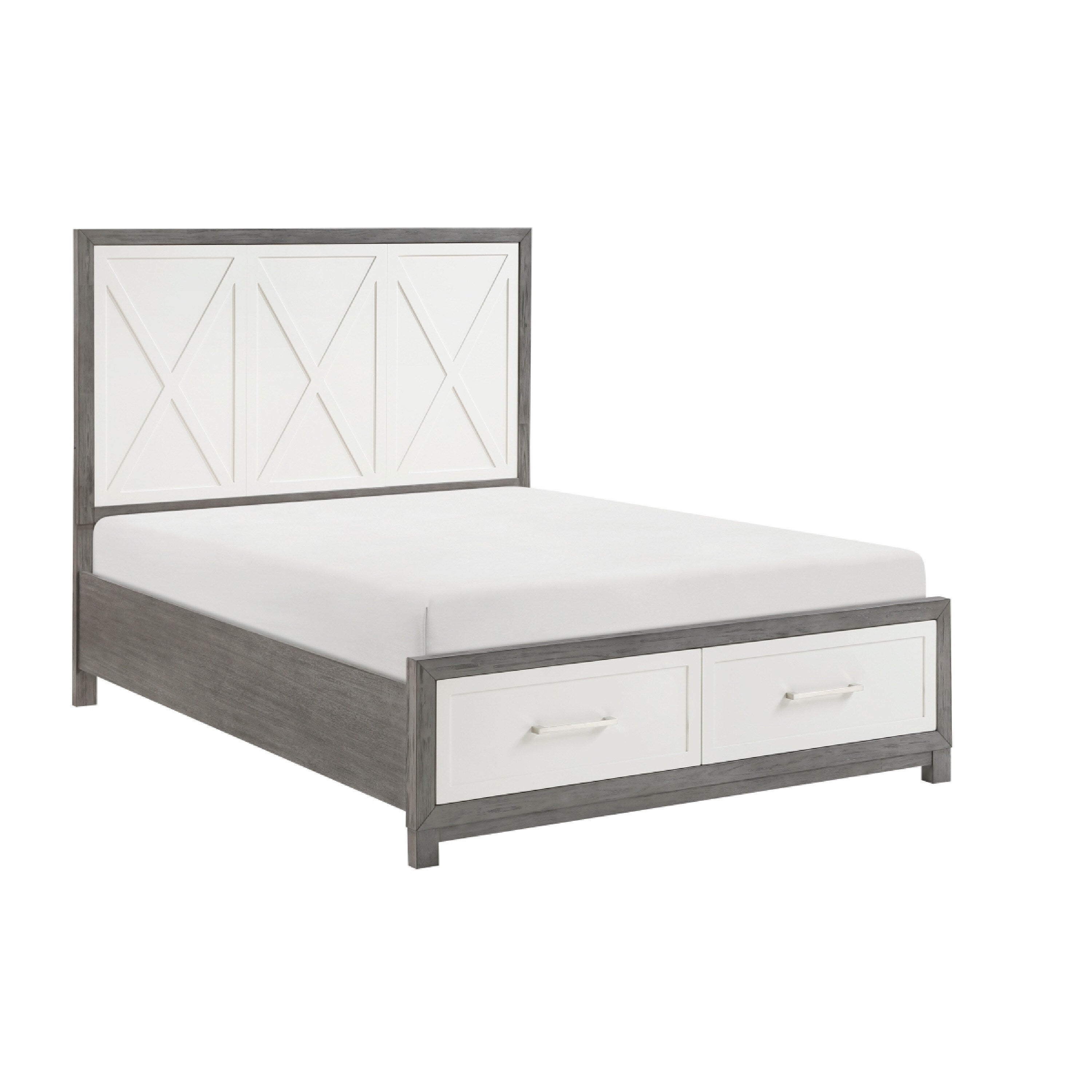 Owan Full Bed 2 Drawer Footboard Storage Modern Panel Gray And Ivory