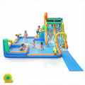 Oxford Cloth Inflatable Castle Bounce House In Blue And Yellow With Double Slides Climbing Wall And Water Pool N A