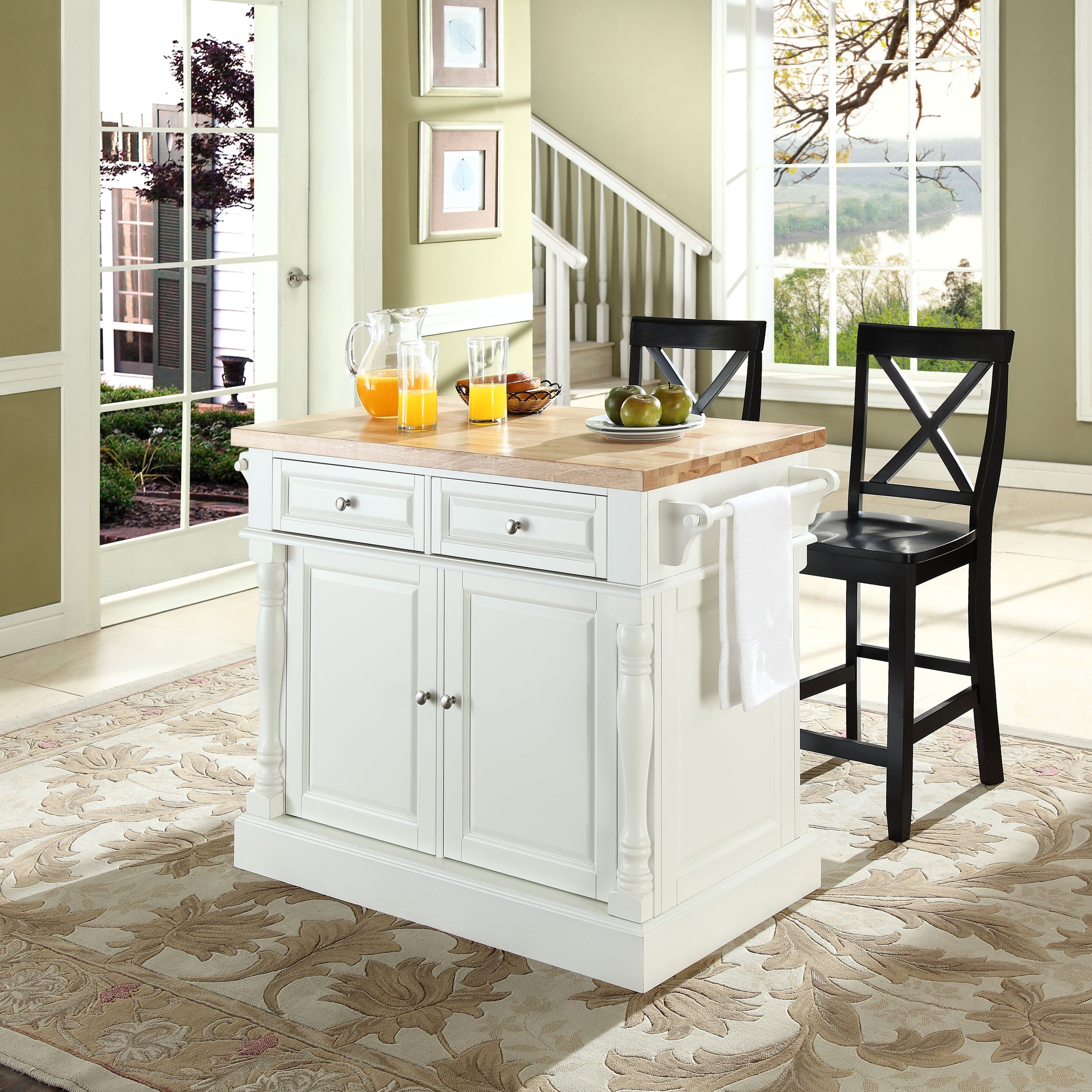 Oxford Kitchen Island W X Back Stools 47.75 W X 23 D X 35.75 H