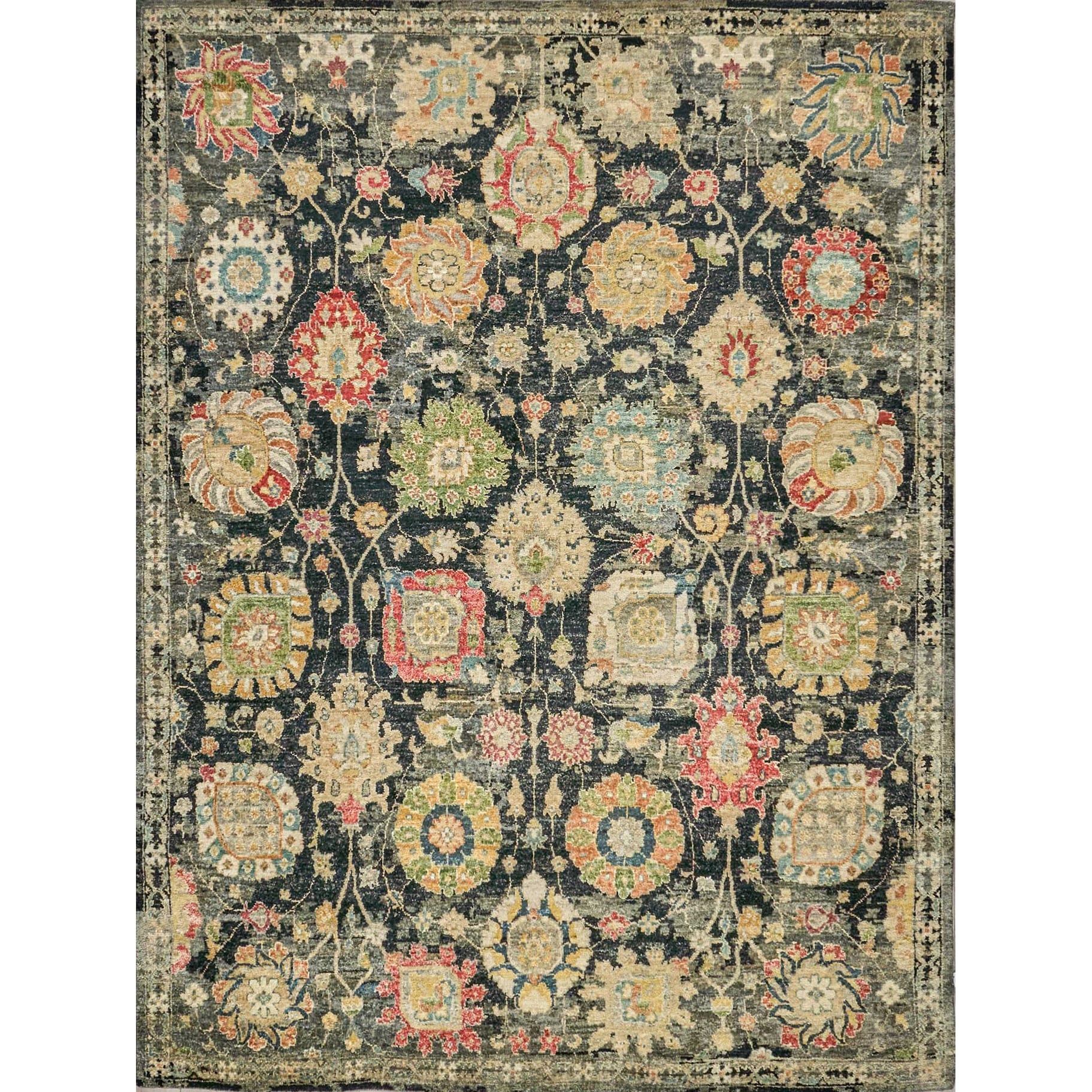 Oxford Hand Knotted Ghazni Wool Black Area Rug