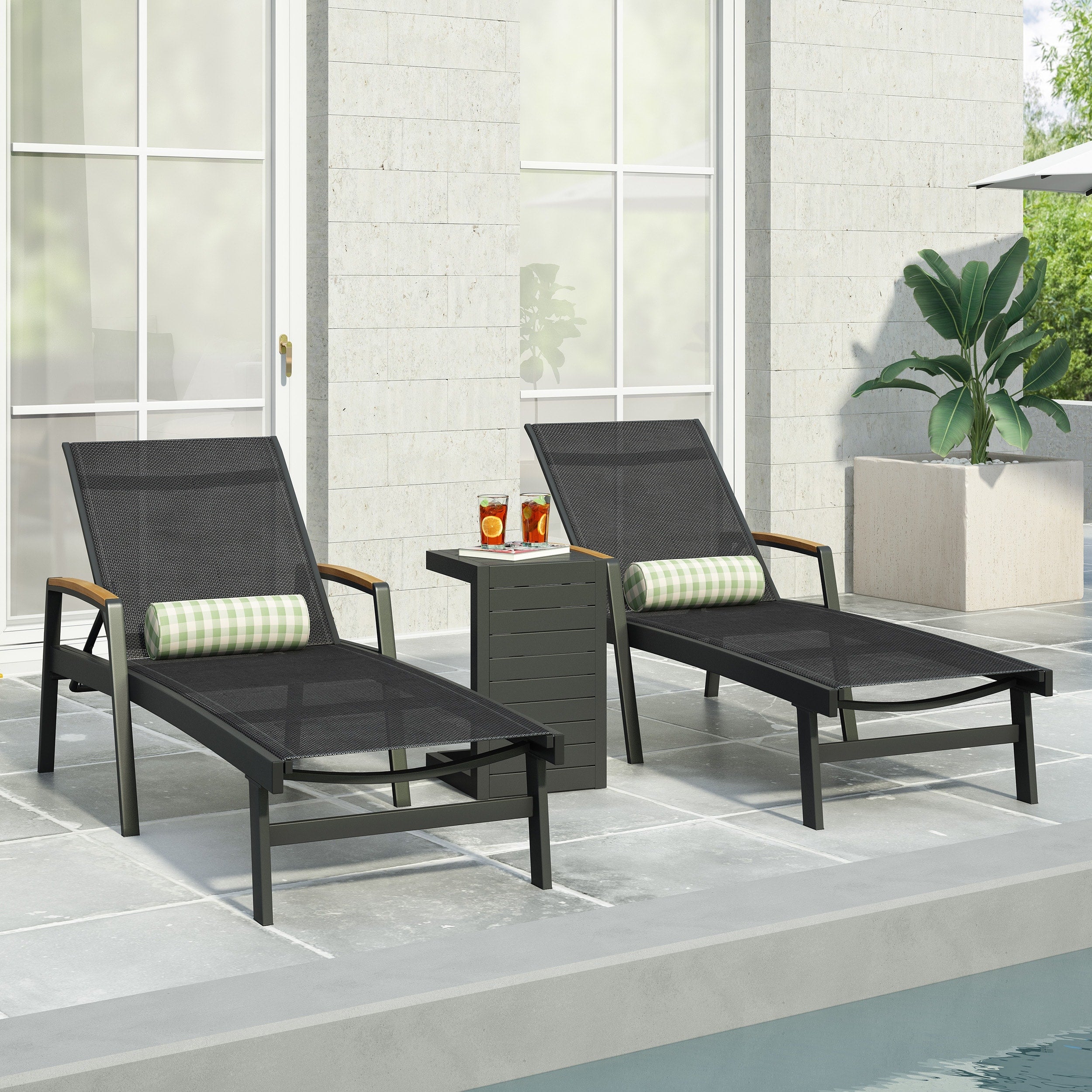 Oxton Outdoor Aluminum Chaise Lounge Set With C Shaped End Table By Christopher Knight Home
