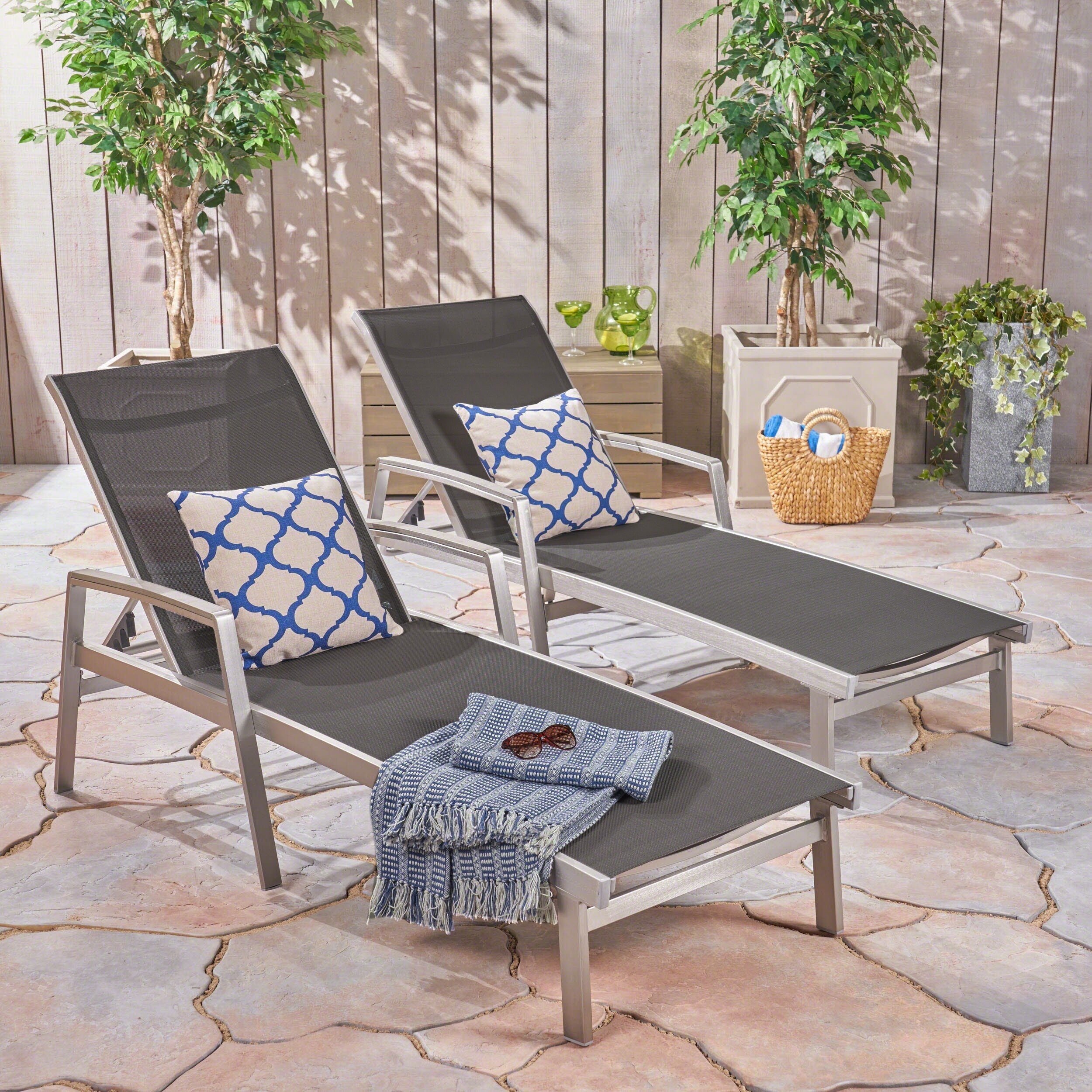 Oxton Outdoor Aluminum Chaise Lounge Set Of 2 By Christopher Knight Home